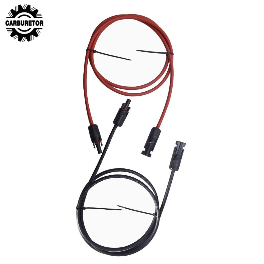 Black + Red 12 AWG Solar Panel Extension Cable Wire Connector 1 Pair 5FT