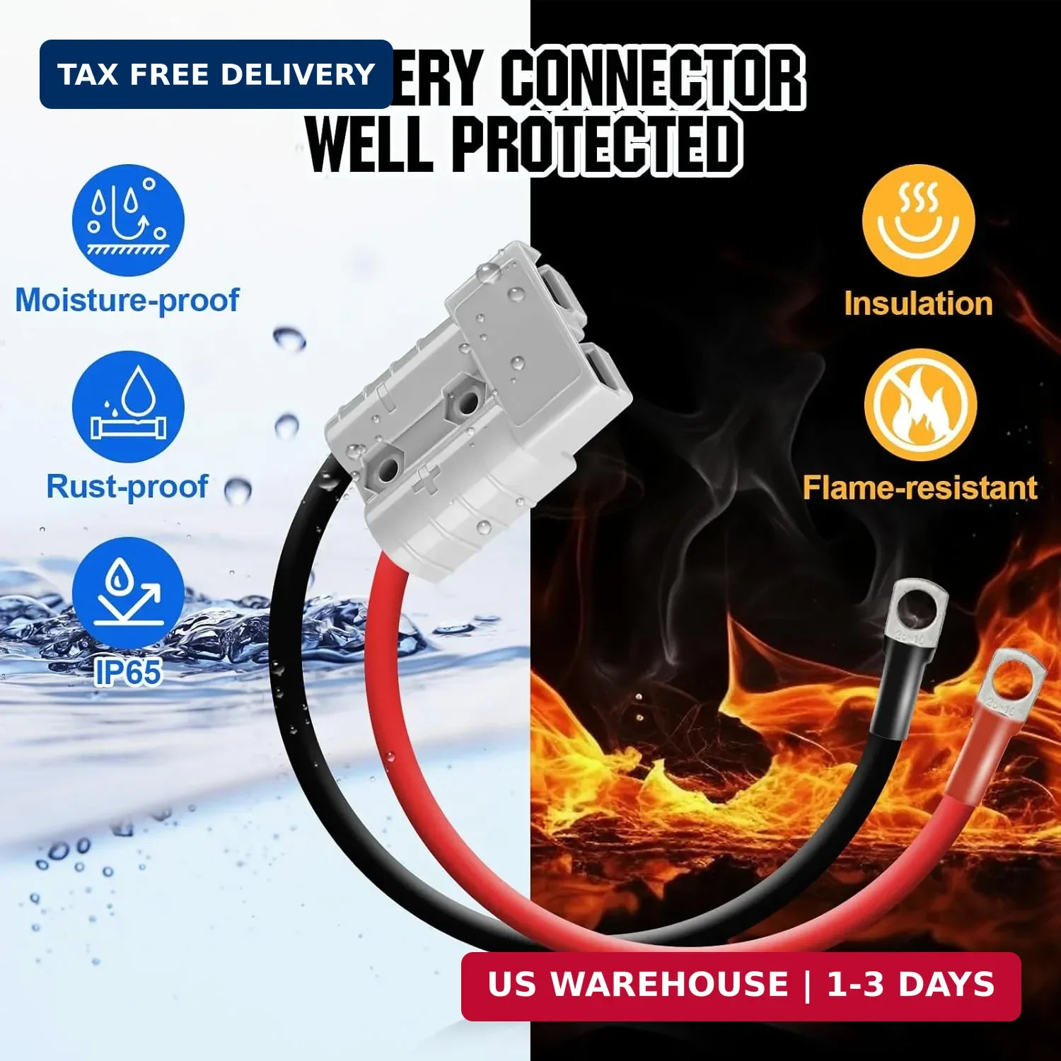DC HOUSE 2 Pack 50A Battery Quick Connector, 7AWG 600V 0.98ft Battery Cables wit