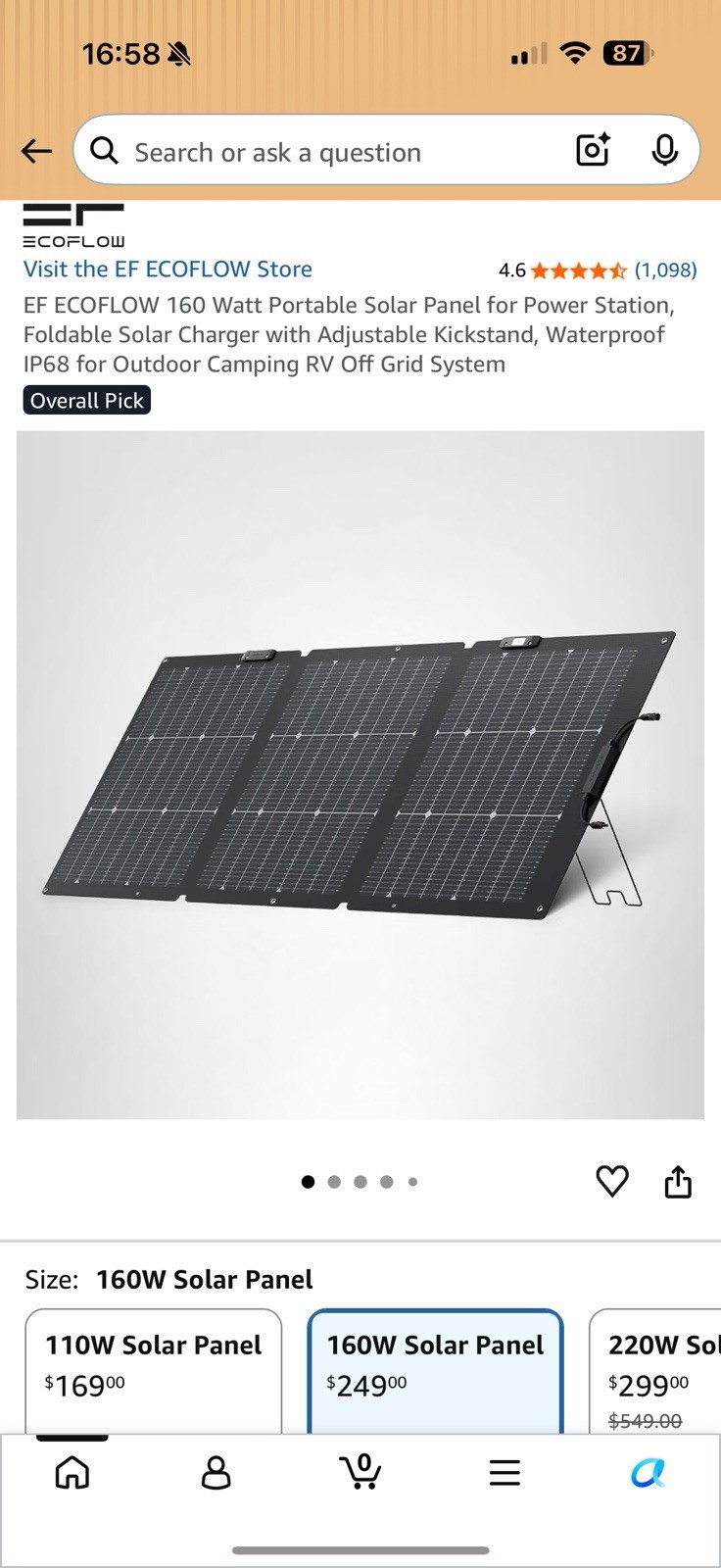 EcoFlow 160W Foldable Portable Monocrystalline Waterproof Solar Panel MC4