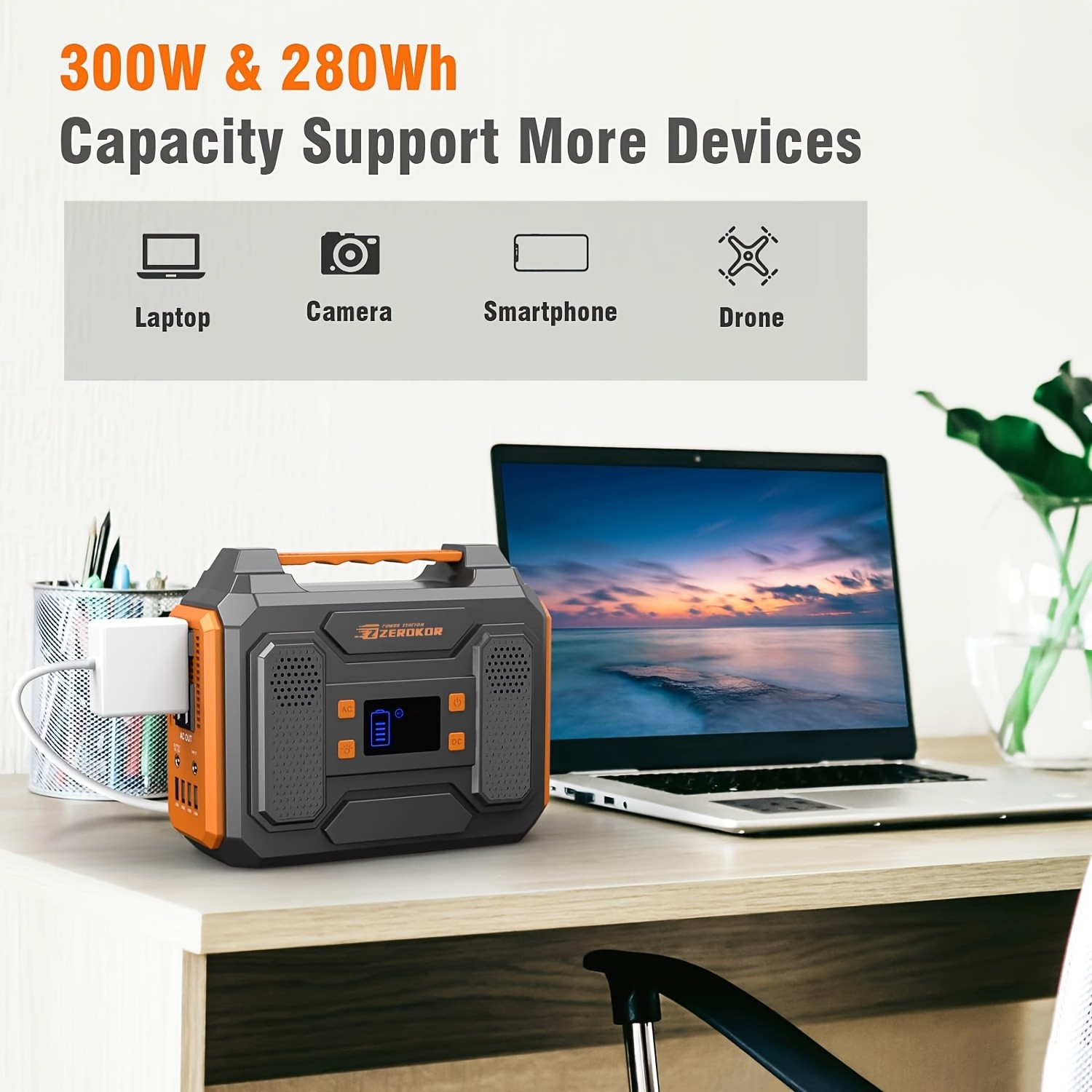 300W/100W Portable Power Station Solar Generator w/ AC DC USB LED for Camping RV