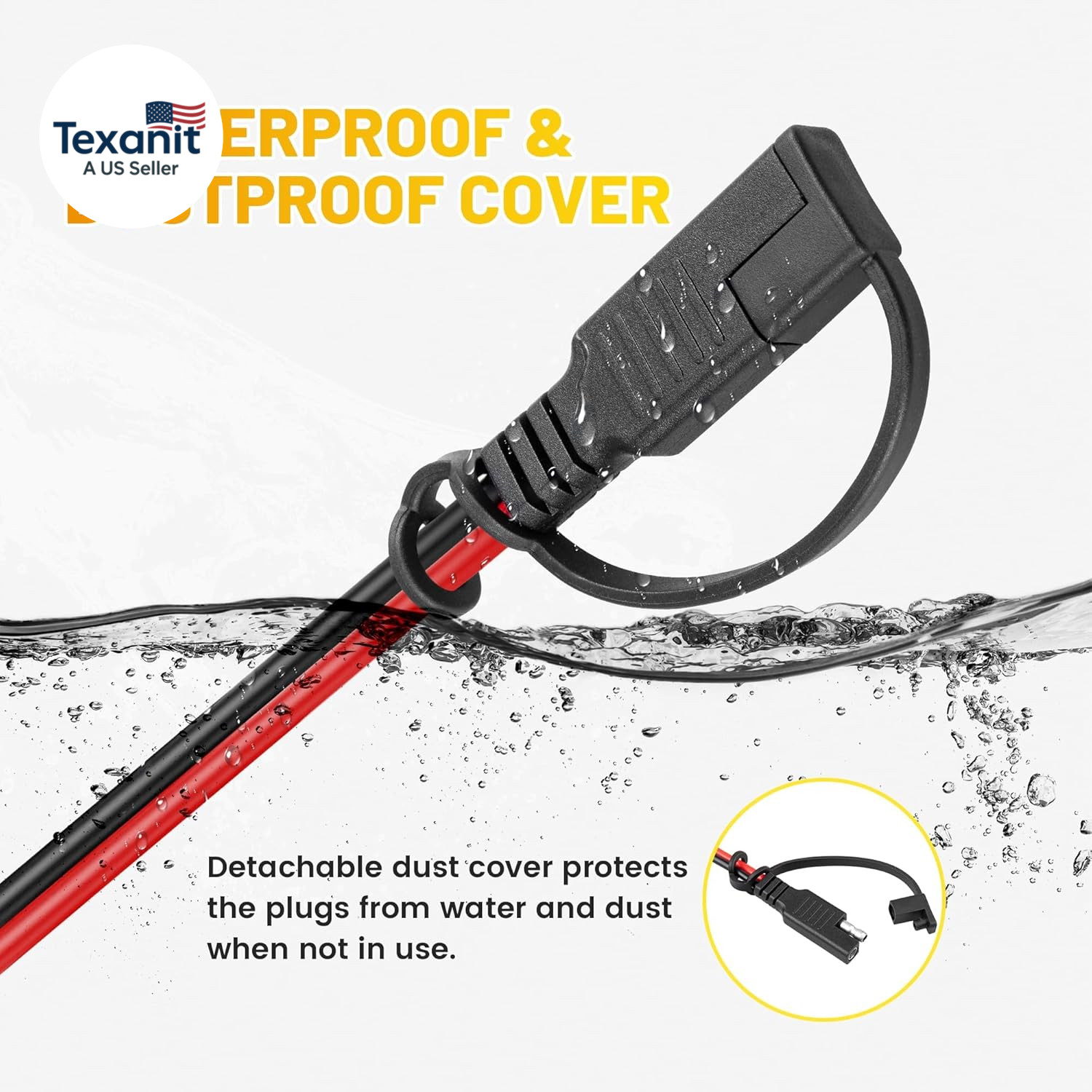 6FT 16AWG SAE Extension Cable with Polarity Reversing Adapter, Heavy Duty 2 Pin