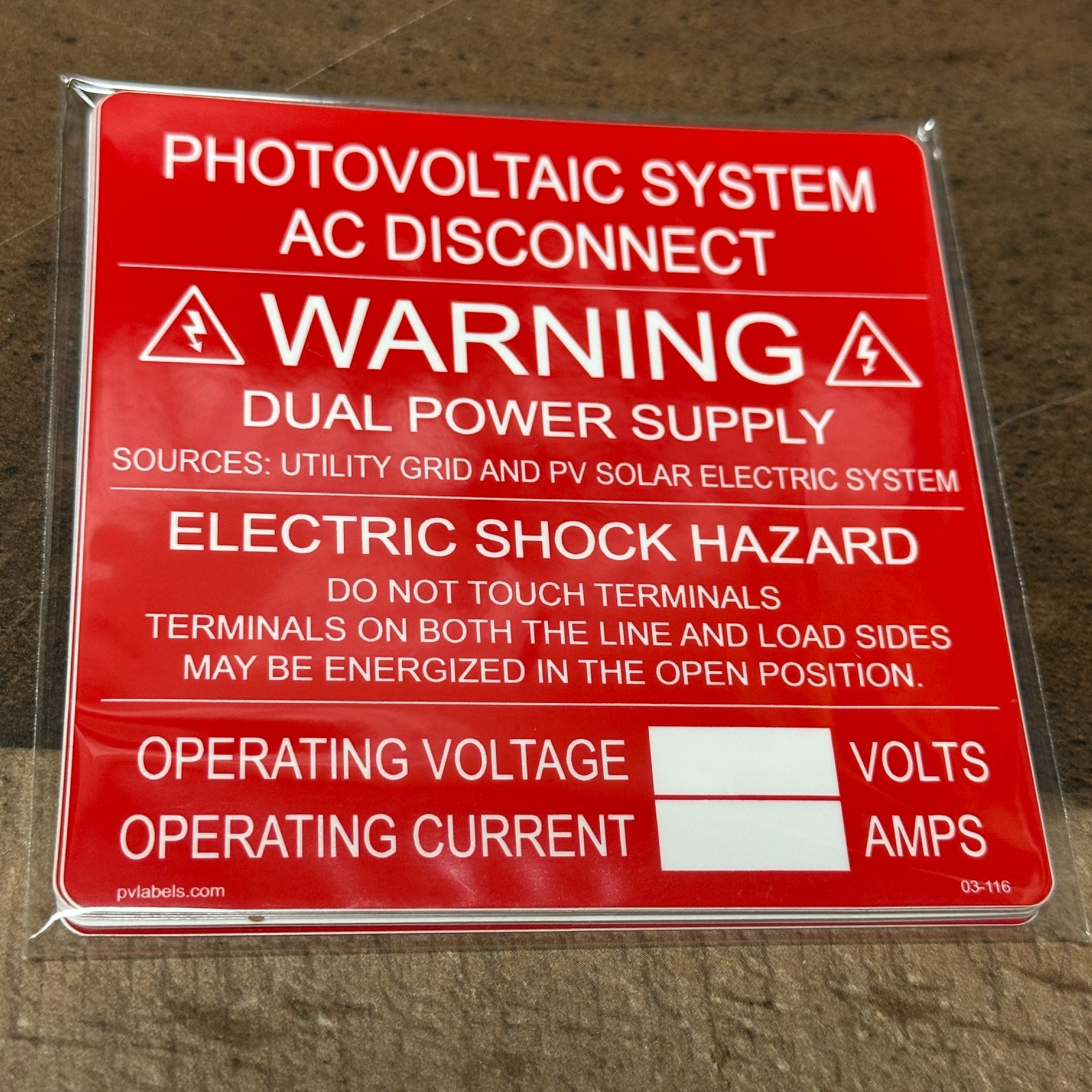 4″ x 4″ Photovoltaic System AC Disconnect Power Warning Label 03-116 Pack of 10