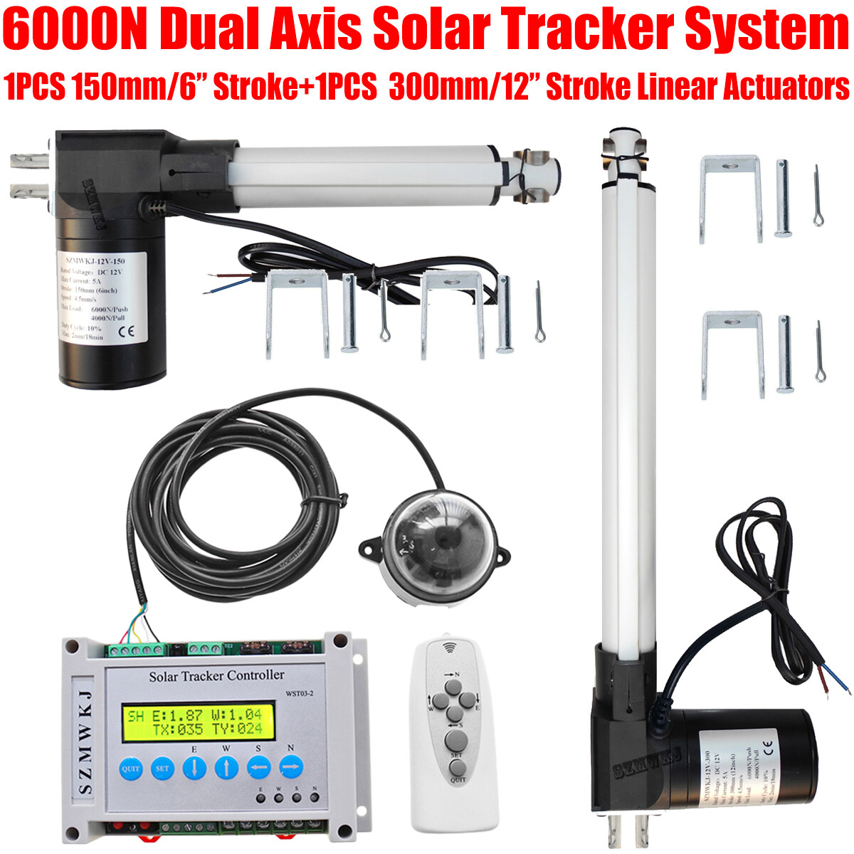 Complete 6000N Dual Axis Solar Tracker LCD Sunlight Solar Panel Tracking System