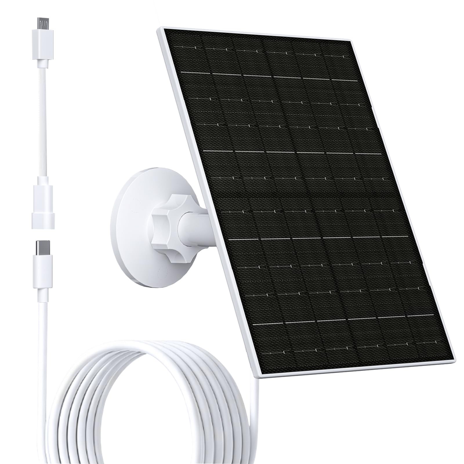 Solar Panel 6W Micro USB USB-C 5V IP66 360° Mount 9.8ft Cable 1 Pack White
