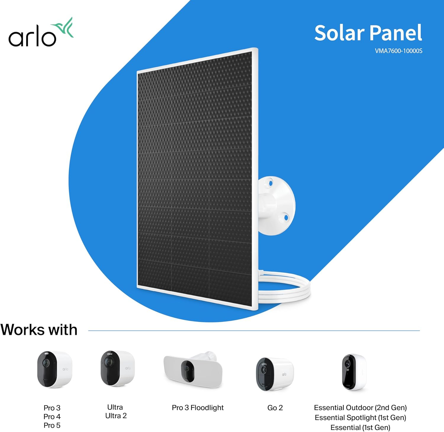 Arlo Solar Panel Charger (White), Arlo Certified Accessory, Weather Resistant, E