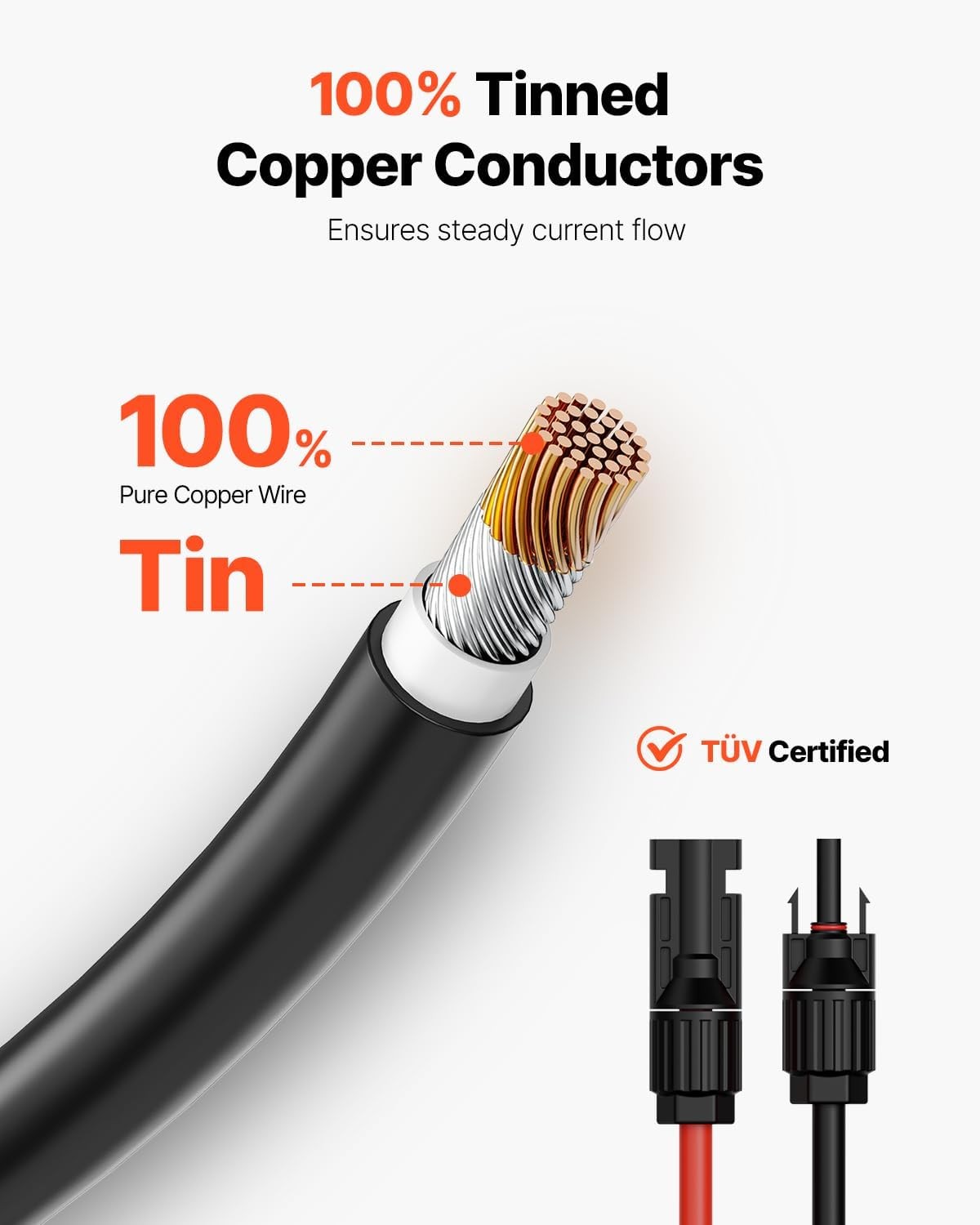 VEVOR 50ft 10 AWG PV Extension Cable Solar Pair
