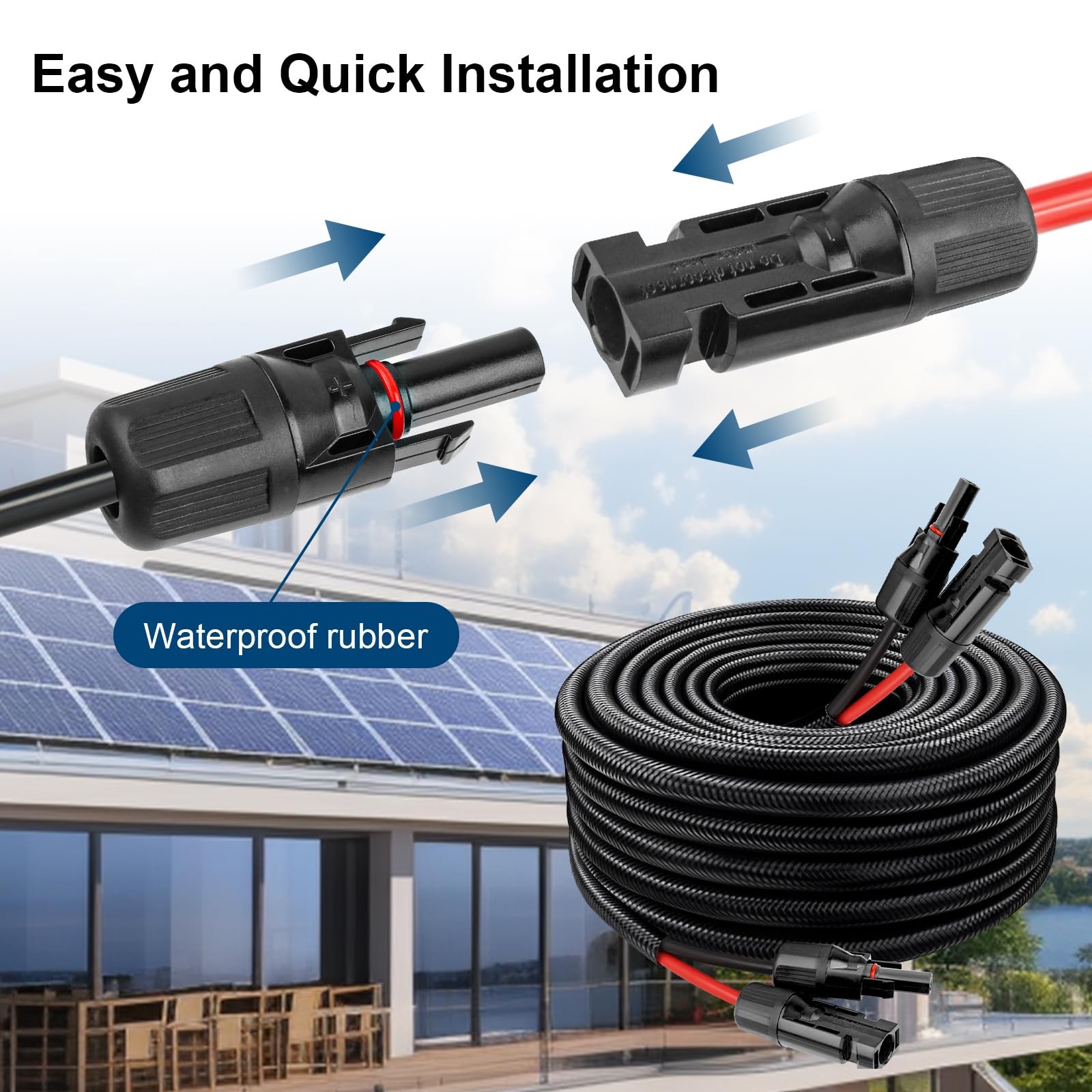Solar Panel Extension Cable – 10AWG 10FT Solar Wire with Female & Male Waterp…