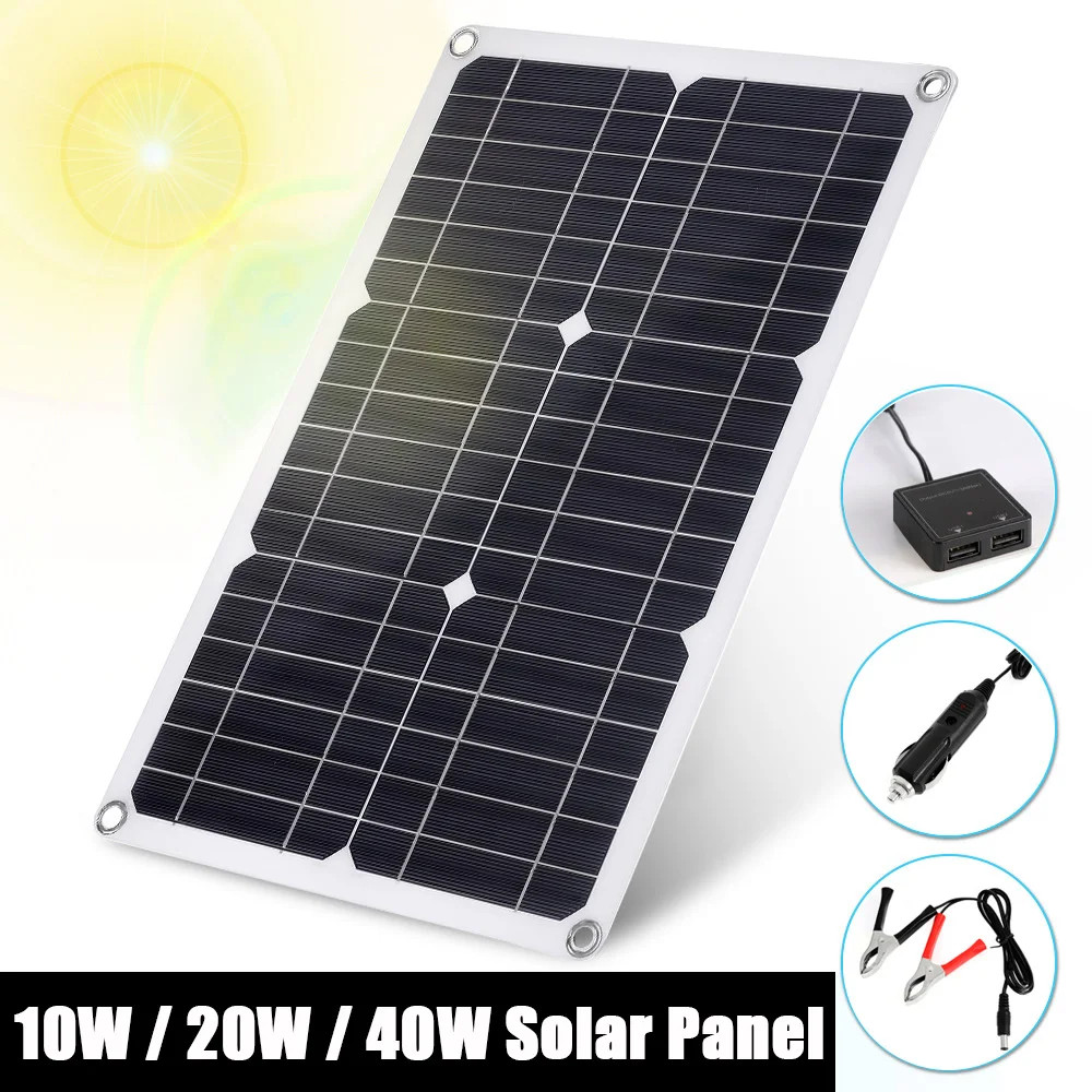 10W/20W/40W Flexible Solar Panel DC12-18V Waterproof Monocrystalline Solar Panel
