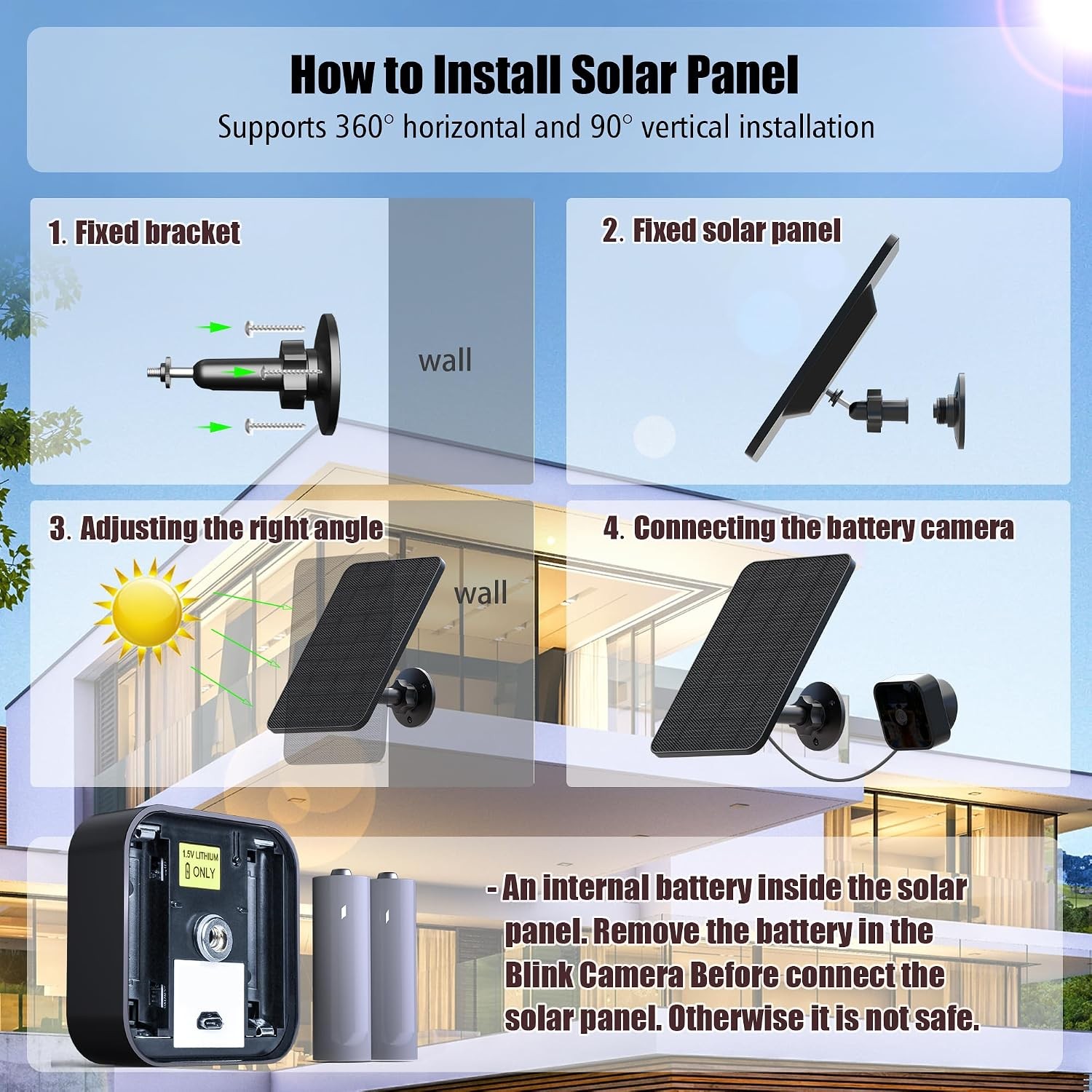 Rhorawill 4-Pack Solar Panel for Blink Outdoor, w/Mount & 13ft Cable