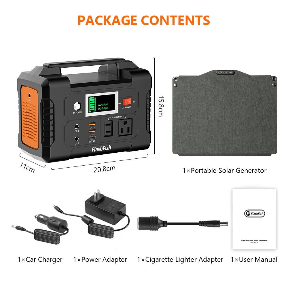 200W Portable Power Station; FlashFish 40800mAh Solar Generator with 60W 18V ET