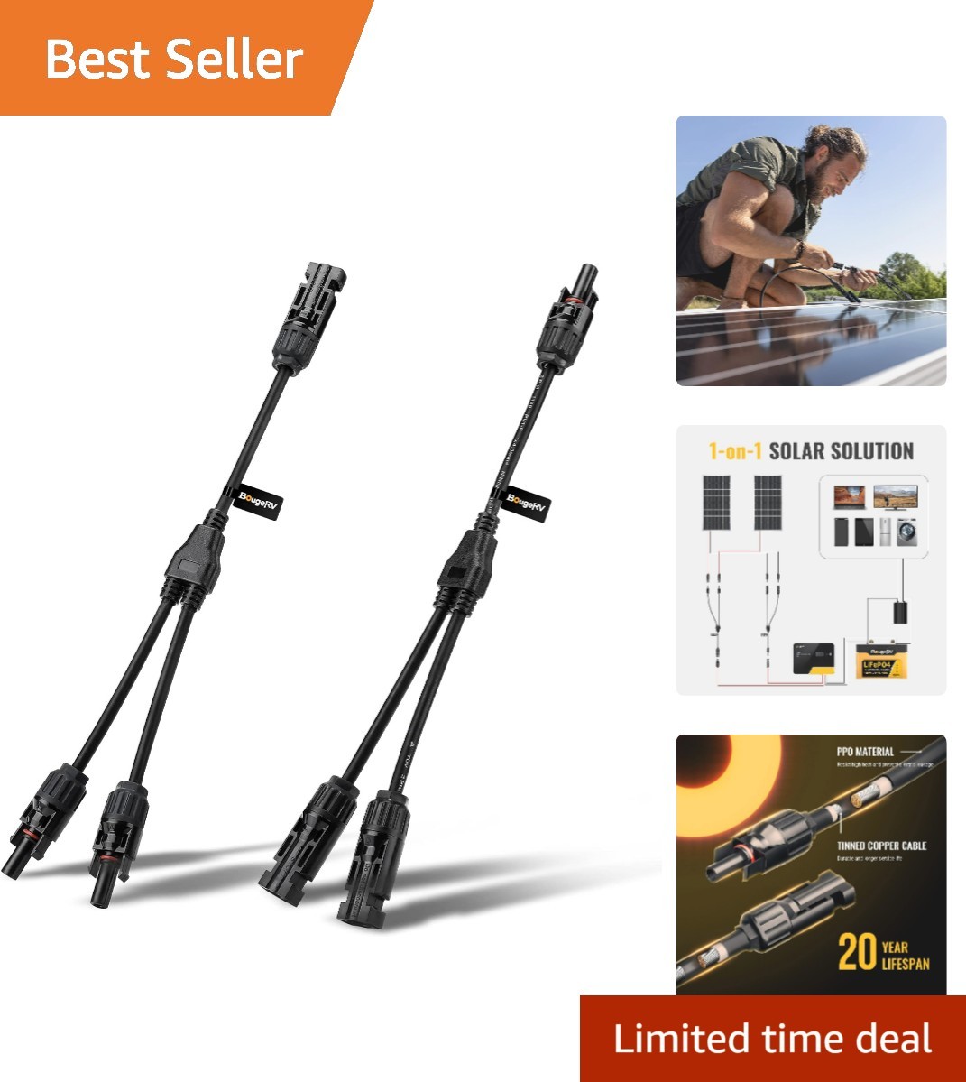 Y Branch Parallel Solar Connectors – Waterproof 20A Adapter Cable Tool Kit