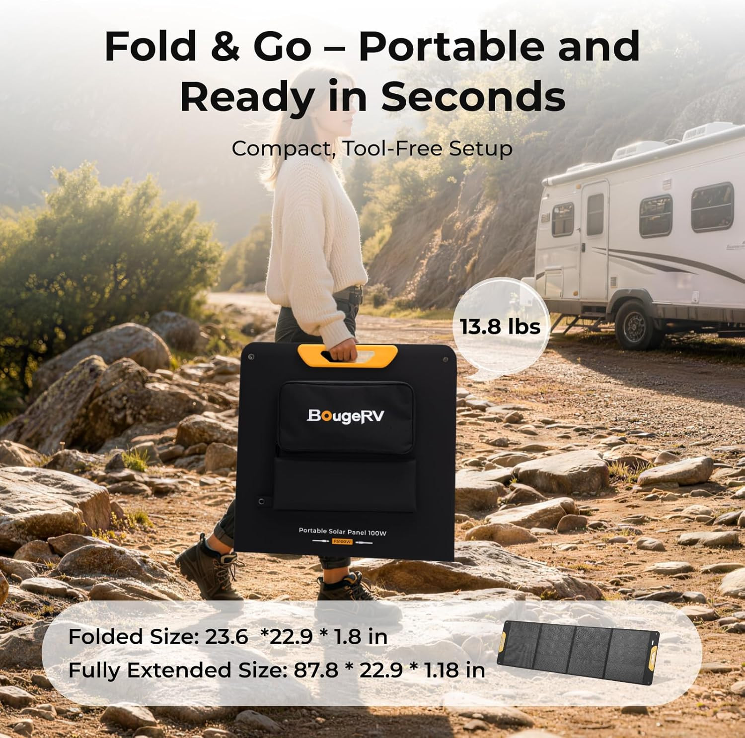 BougeRV 200W Portable Solar Panel, Fiberglass Solar Charger, Up to 25% Conversio