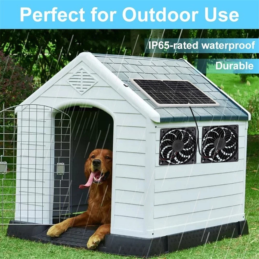 15W Dual Head Solar Exhaust Fan, IP65 Waterproof Ventilation Fan for Greenhouse