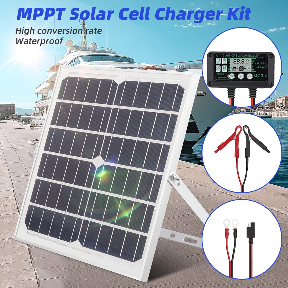 30W Mono Solar Panel Kit Waterproof Charger & Adjustable Mount for Boat Car RV