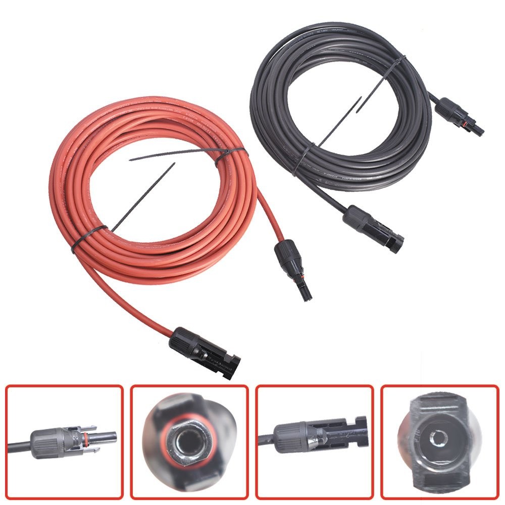 New 4mm²/12AWG 20ft Black+Red Solar Panel Extension Cable Wire Connector 1 Pair
