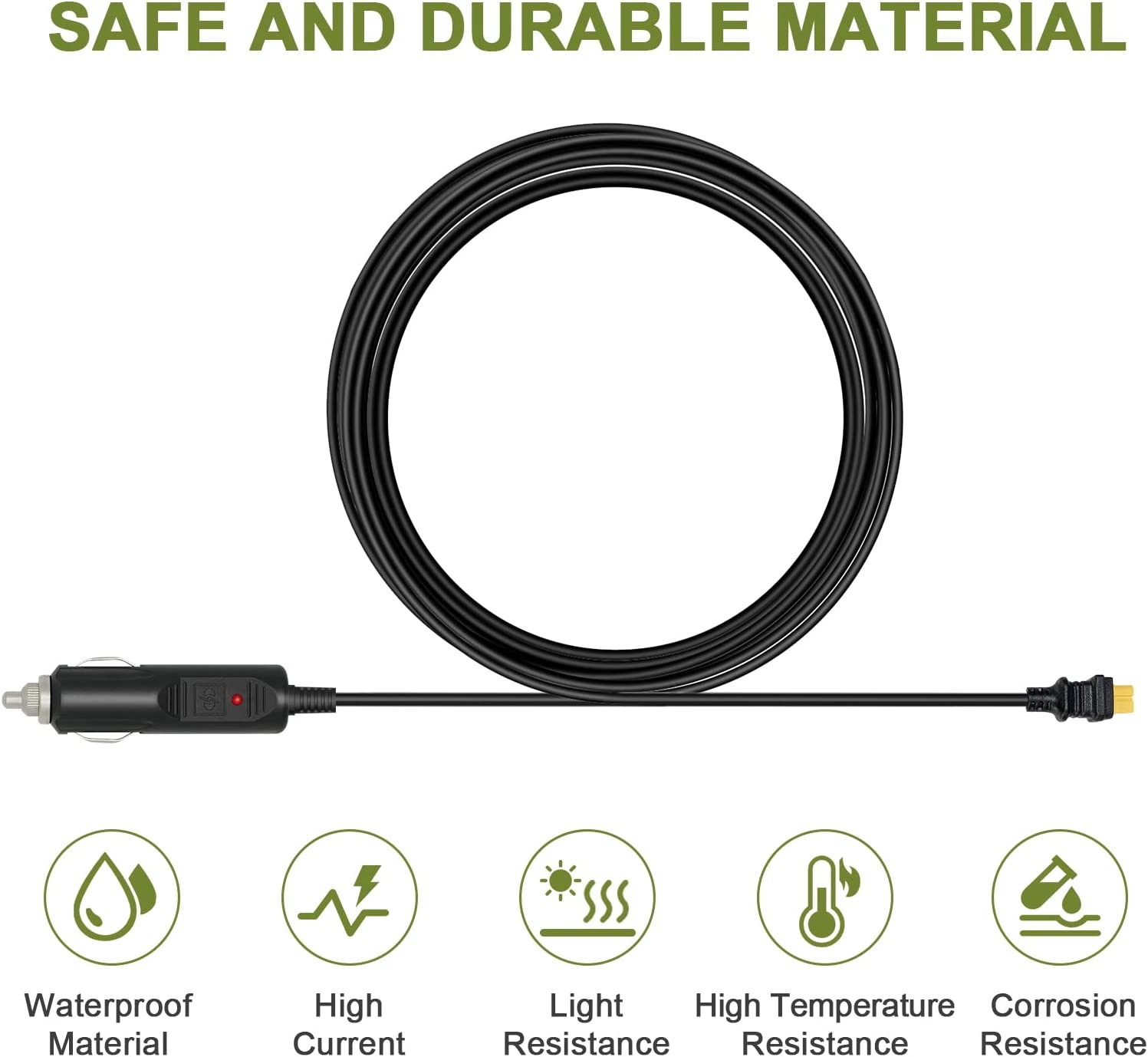 XT60 Power Pole Cable 1.5M 14AWG from Car Cigarette Lighter for Solar