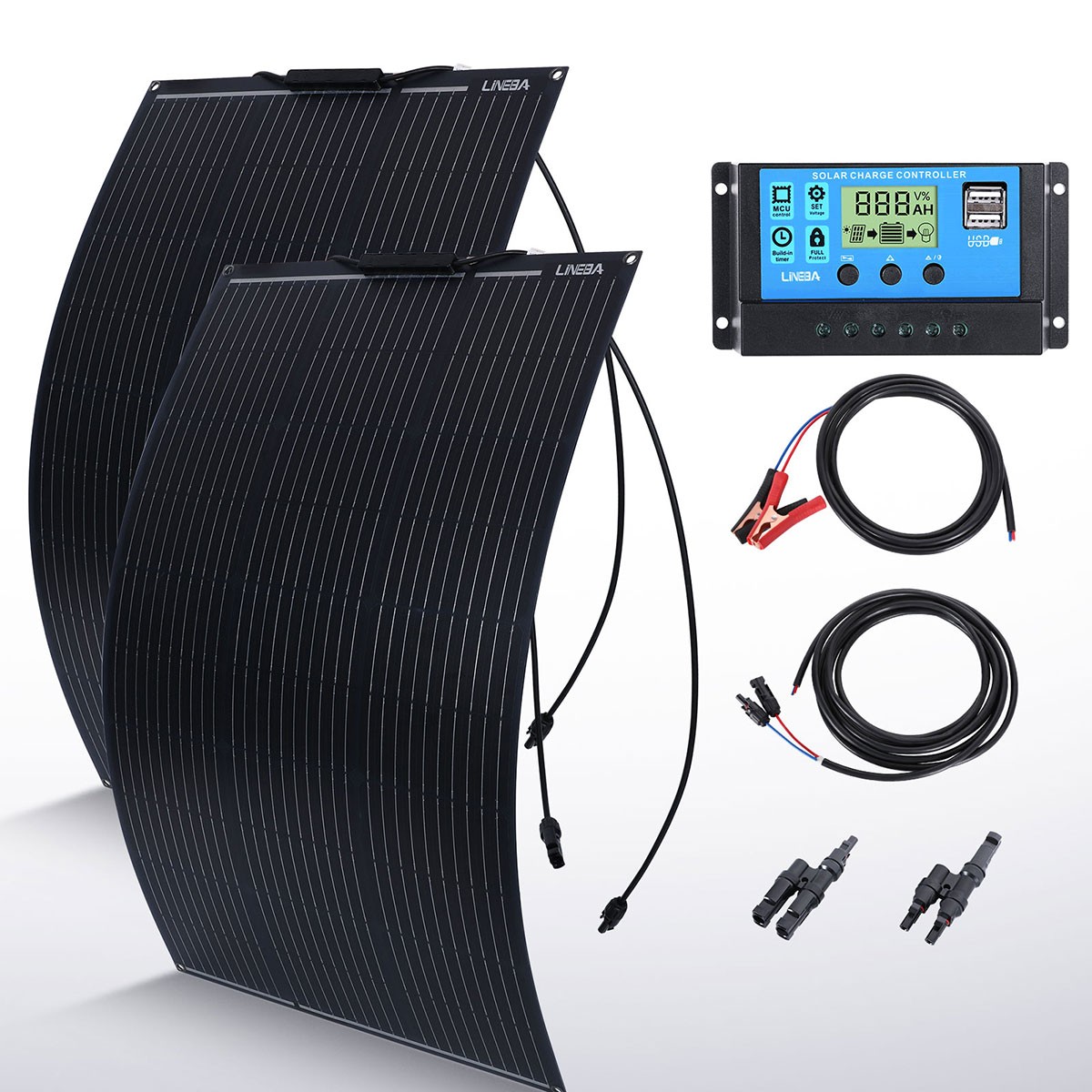 100W 200W Flexible Solar Panel Kit High-Efficiency Home RV Off-Grid 18V Charging