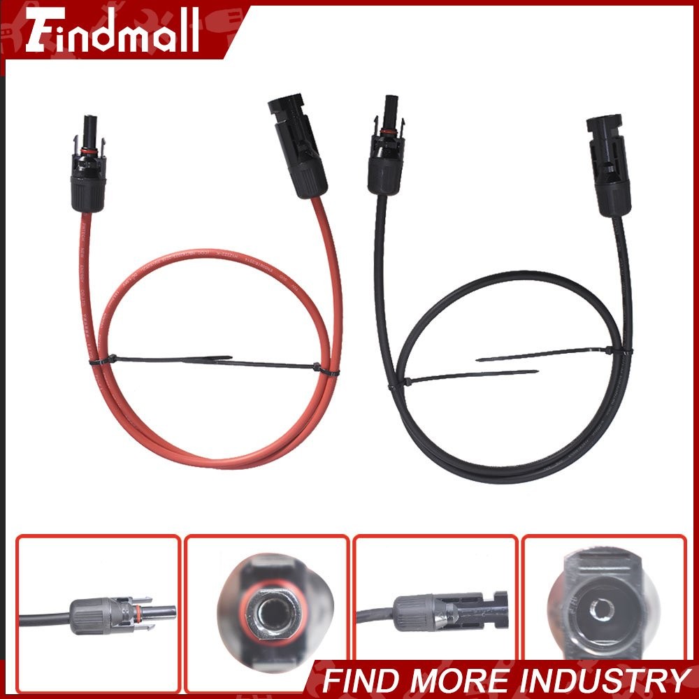 Findmall 1 Pair 3FT Black+Red Solar Panel Extension Cable Wire Connector 10 AWG