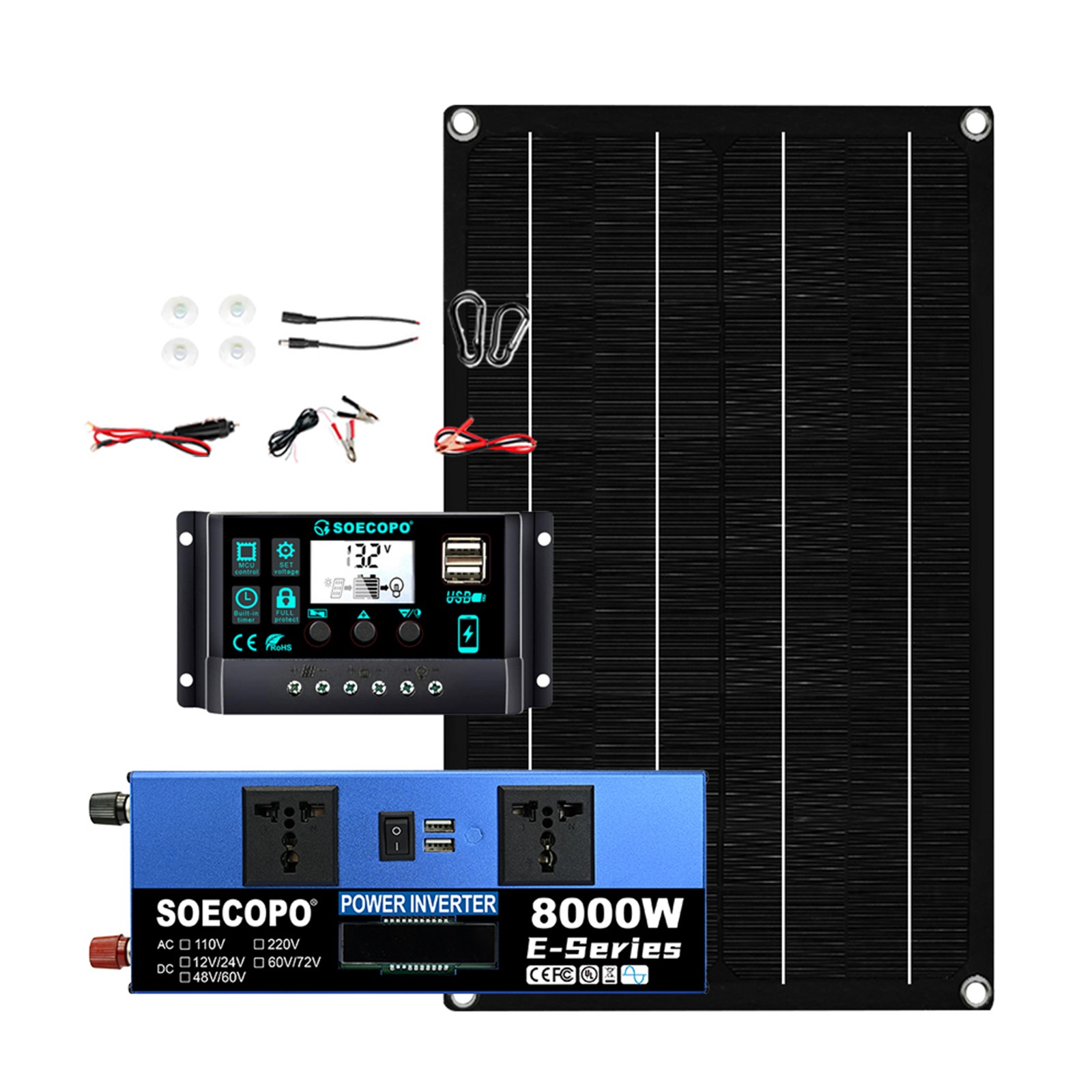8000W Solar System 800W Panel 100A Controller 12V/24V-110V/220V Inverter