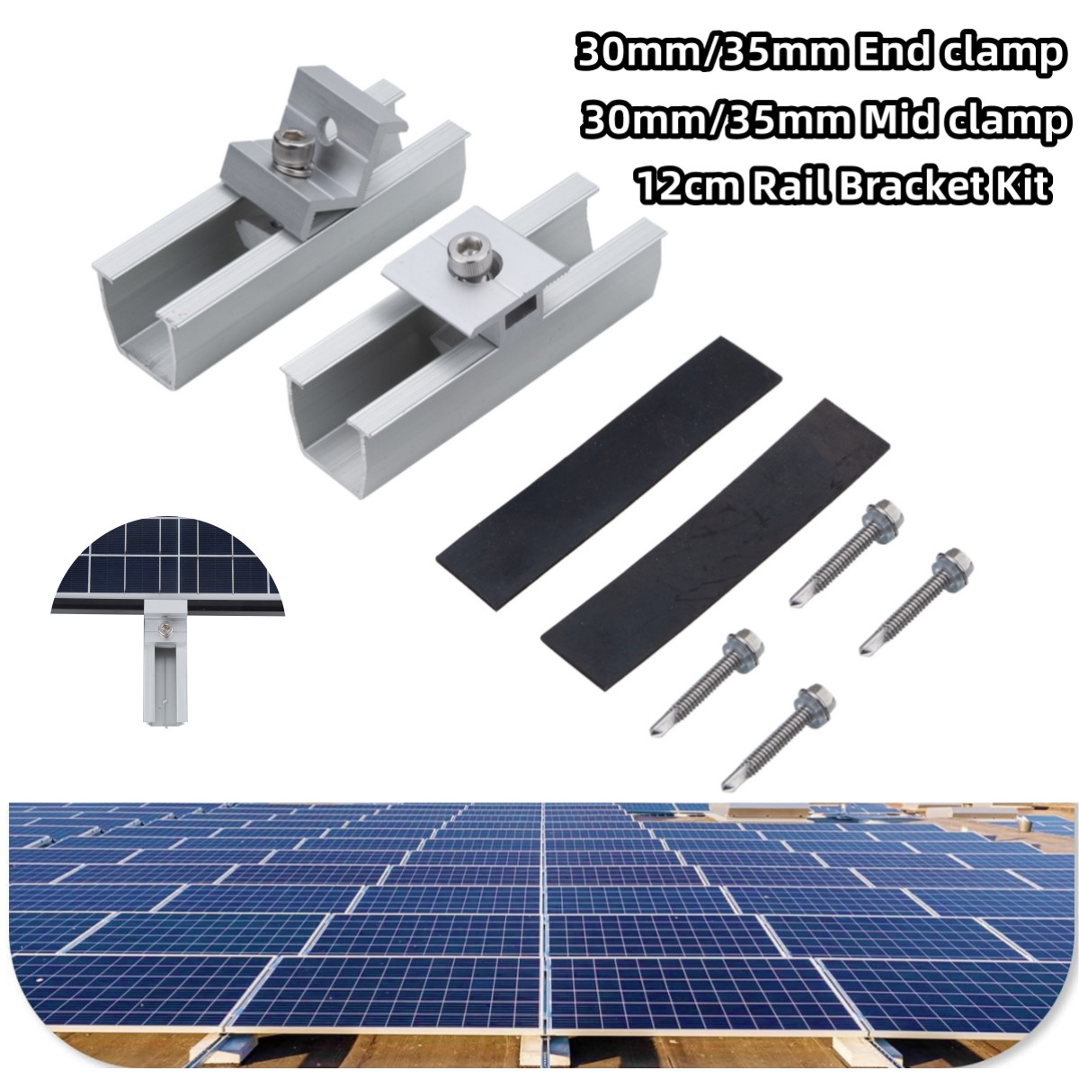 Solar Panel Roof Mounting Rail Brackets Fixing Clamp Kit for 1-4pcs Solar Panels