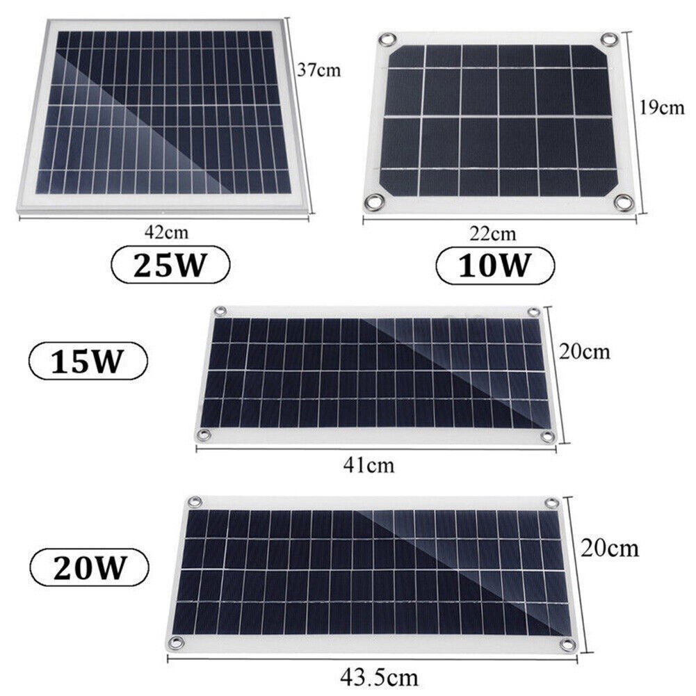 Solar Panel Dual USB+10A Solar Charger+Alligator Clip Wire+DC Line 10/15/20/25W