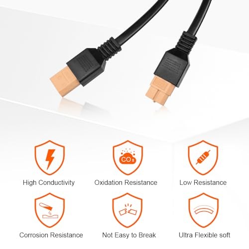 XT60 Extension Cable 19.7 ft (6 m), Male to Female XT60 Solar Connector, Soft