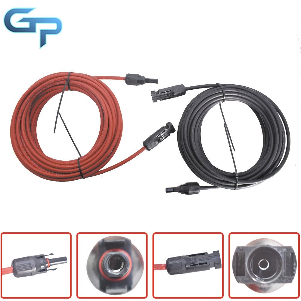 New 1 Pair 4mm²/12AWG 20ft Solar Panel Extension Cable Wire Connector Black+Red