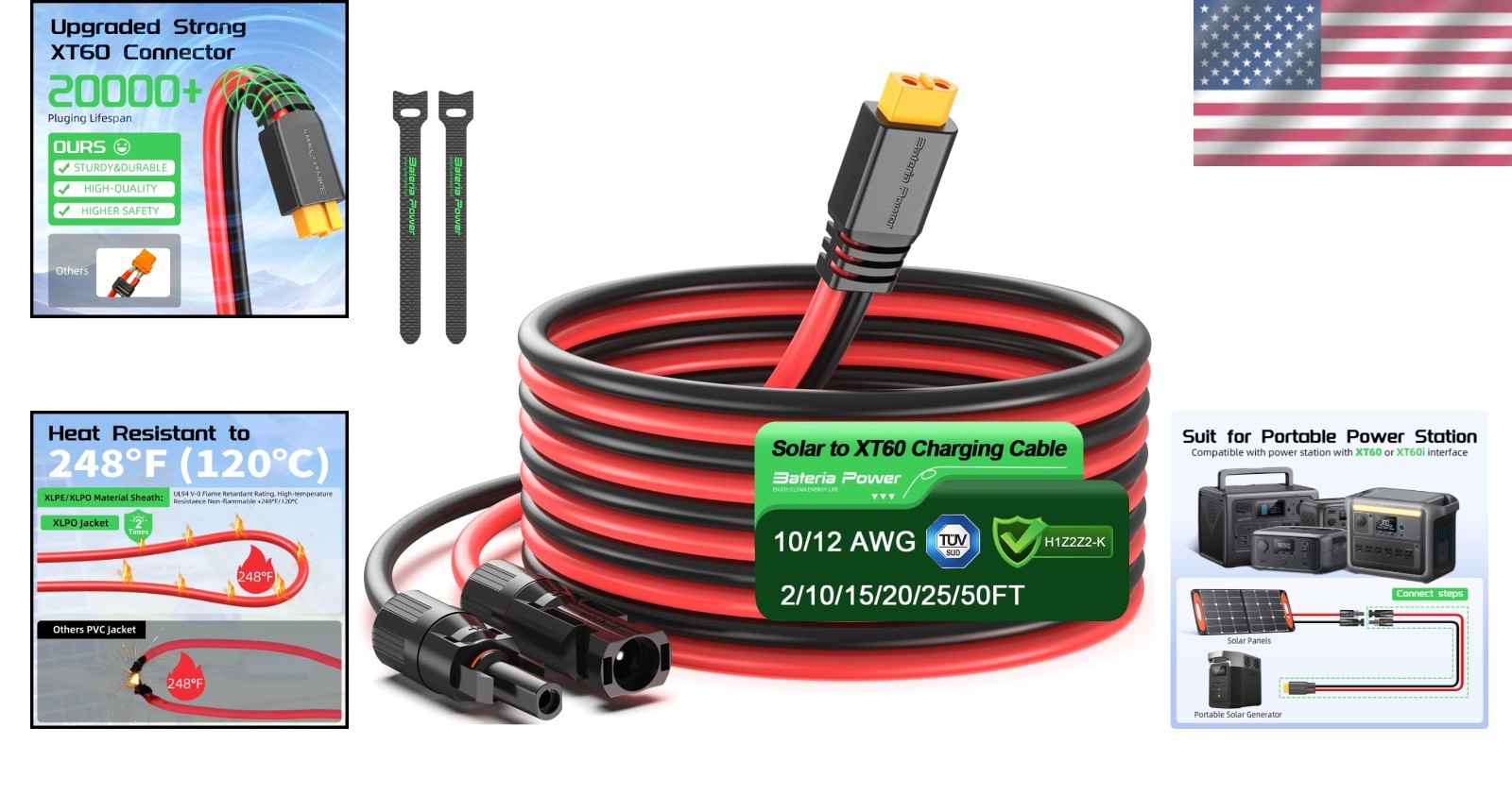 10FT Solar to XT60 Cable for Portable Power Stations