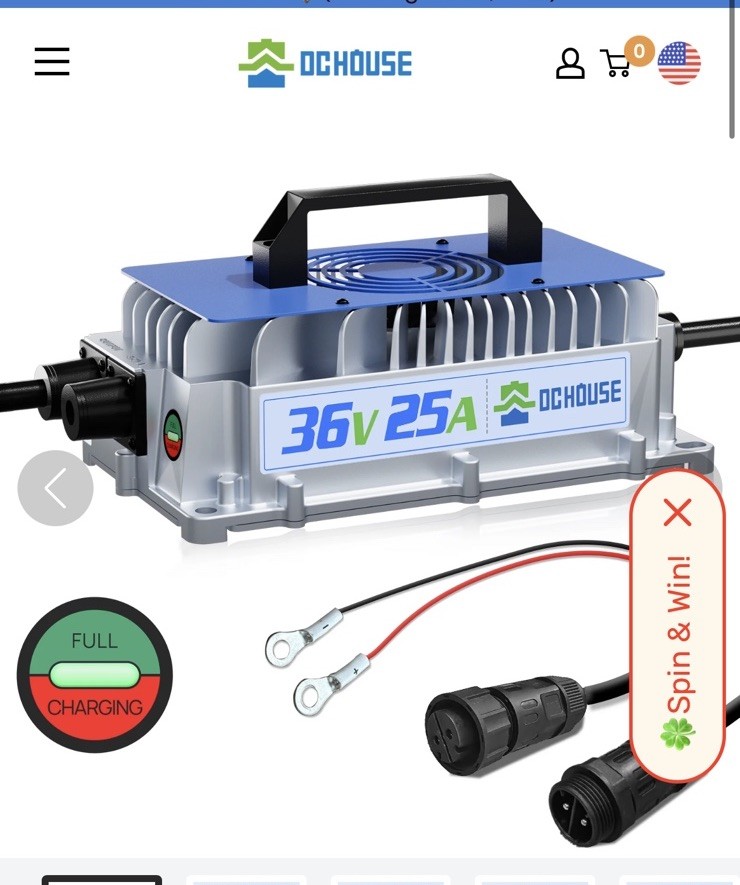 36V 25A Golf Cart Lithium LiFePO4 Battery Smart Charger Trolling Motor