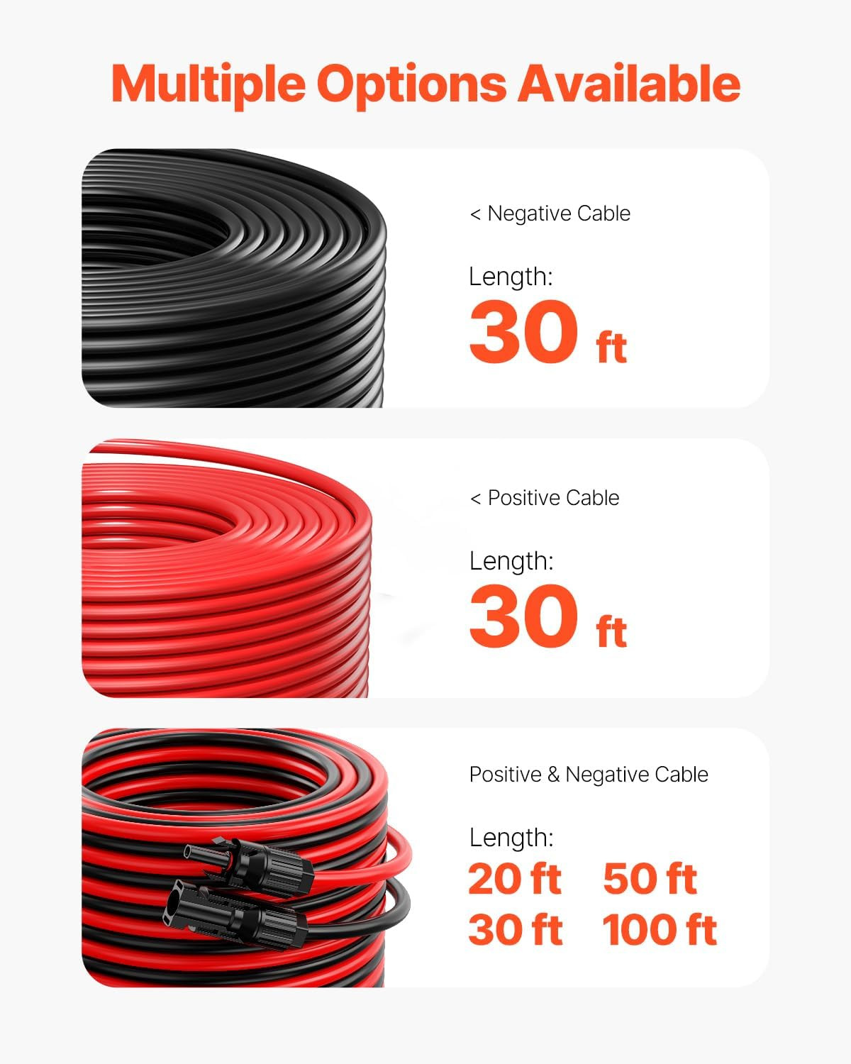 30FT Solar Panel Extension Cable, 10AWG Solar Extension Cable Wire with Female &