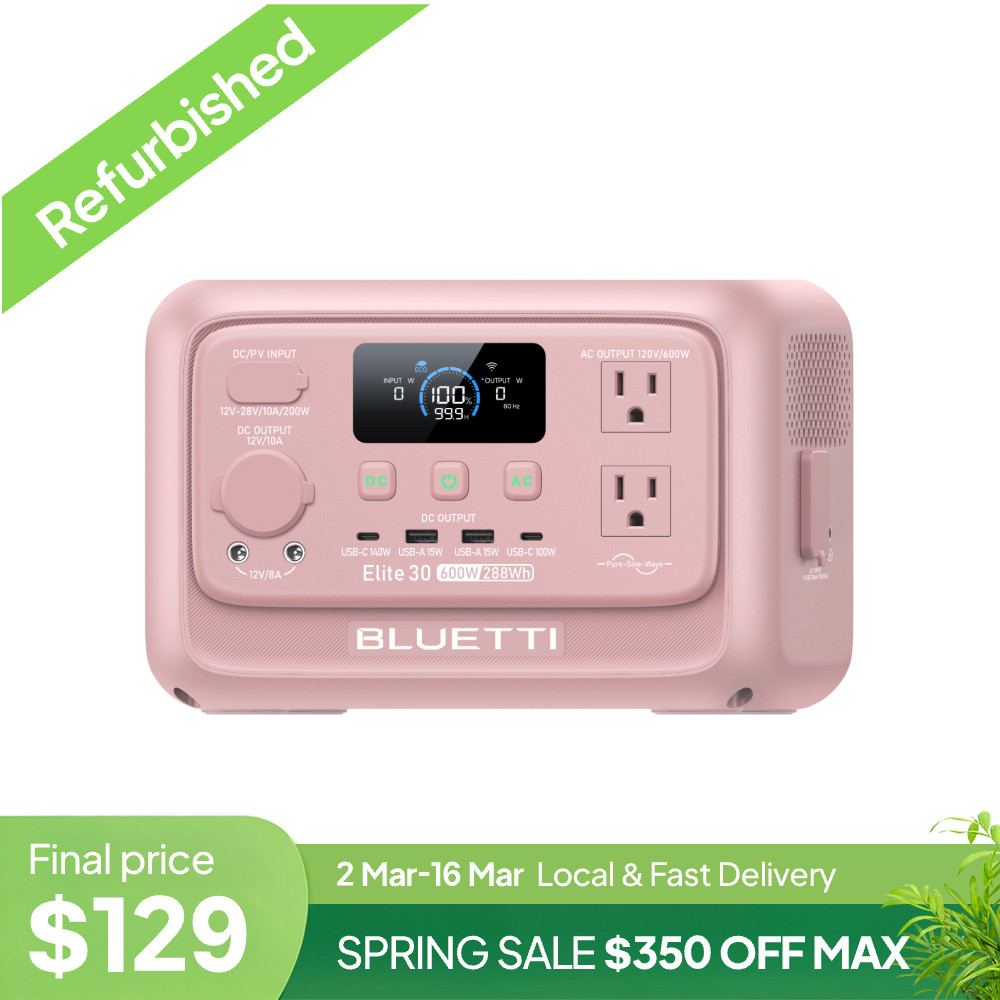 BLUETTI Elite 30 V2 Pink 288Wh 600W Portable Power Station Generator for Camping
