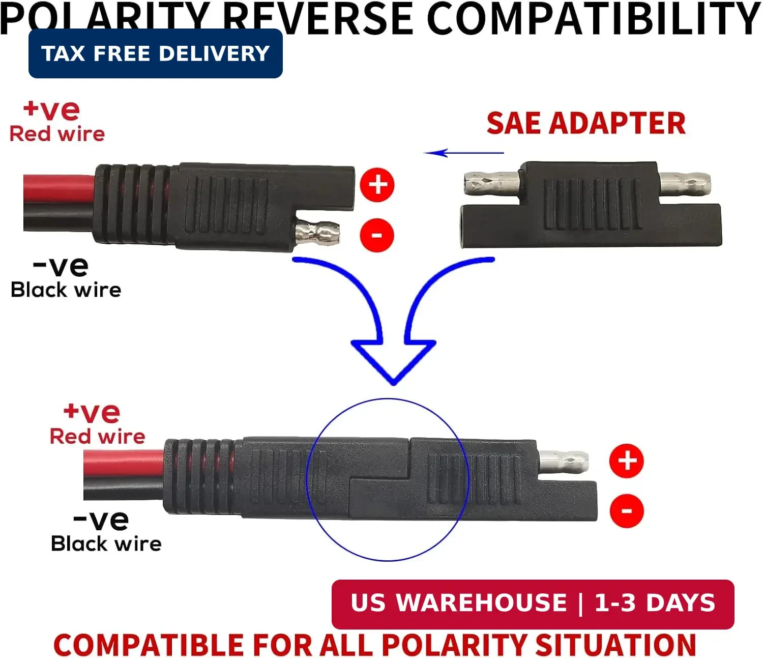 10 AWG SAE to Solar Panel Adapter, RV Solar Panel Connector Cable, Solar to SAE