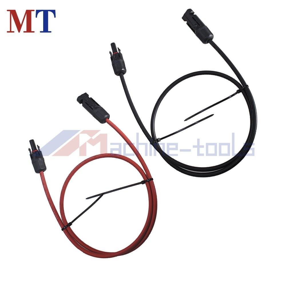 1 Pair Black + Red Solar Panel Extension Cable Wire Connector 3 Feet 10 AWG