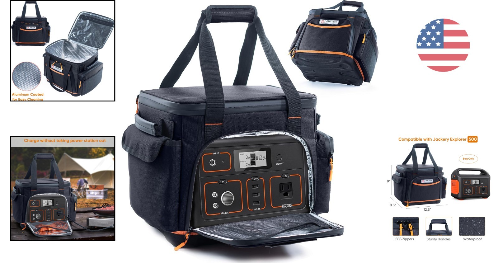 Travel-Ready Jackery 500 Case with Waterproof Base and Accessory Pockets