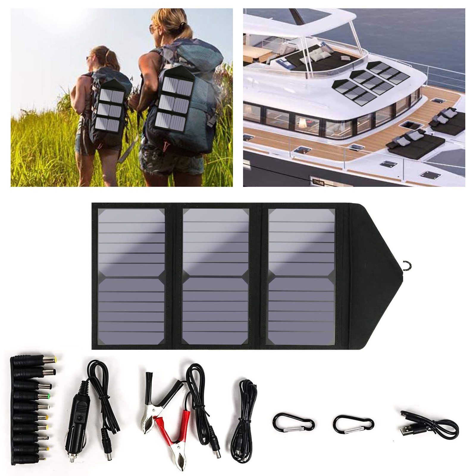 2USB 60W Solar Panel Kit Folding Power Bank Outdoor Camping Hiking Phone Charger