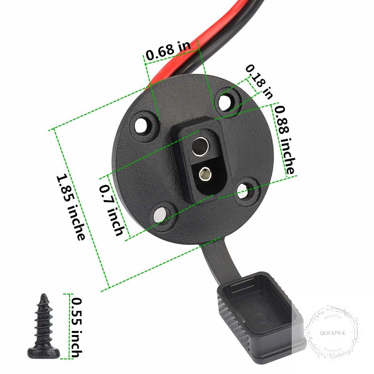 SAE Power Socket Sidewall Port Connector Extension 16AWG Cable, 2 Pin SAE To SAE