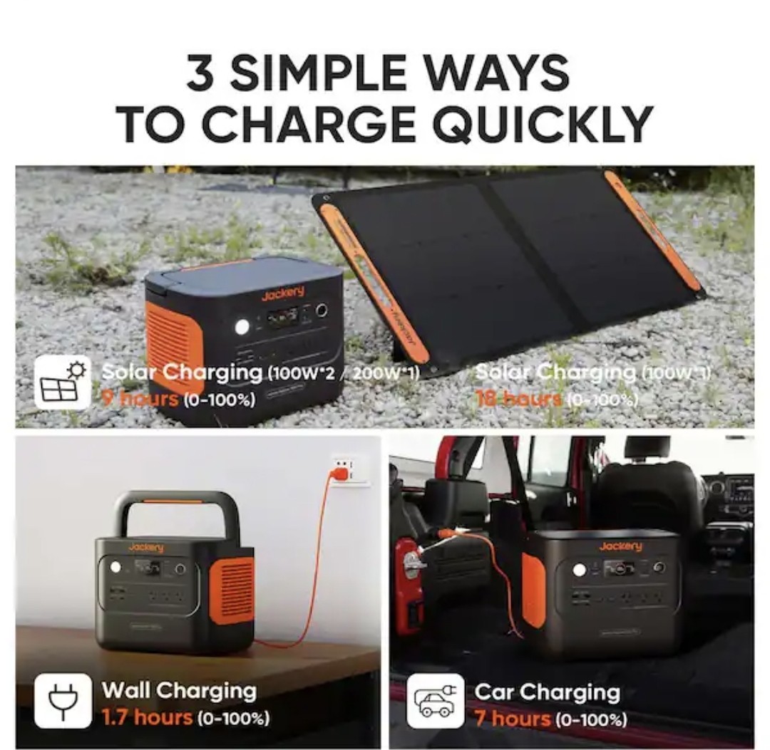 Jackery Solar Generator 1000 Plus 2000W 4000W Peak LiFePO4 w/ 2x100W Panels