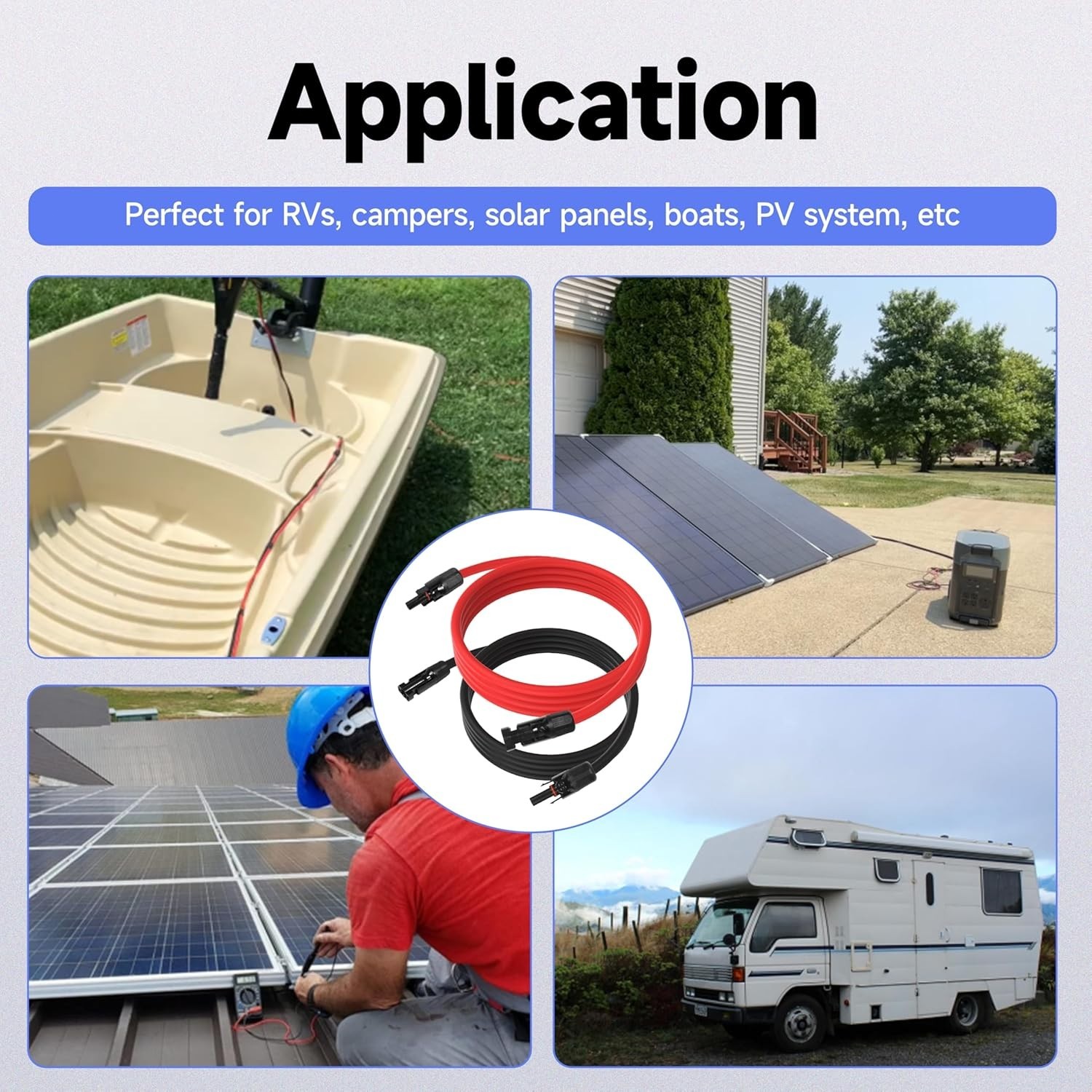 20FT 10 AWG Solar Panel Extension Cable for RVs, Boats and PV Systems