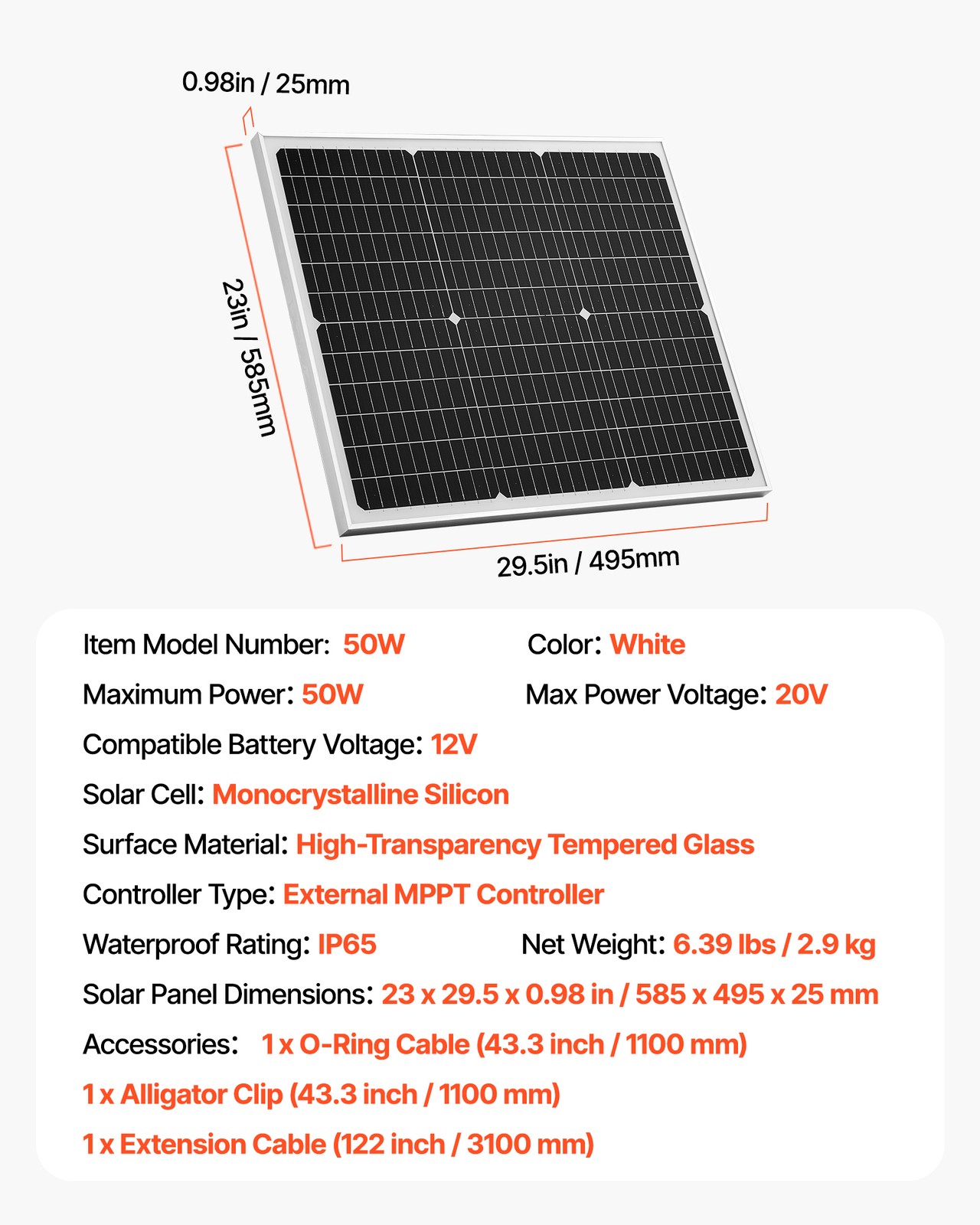 Uimoso 50W 12V Solar Charger Kit with MPPT Controller for Battery Maintenance