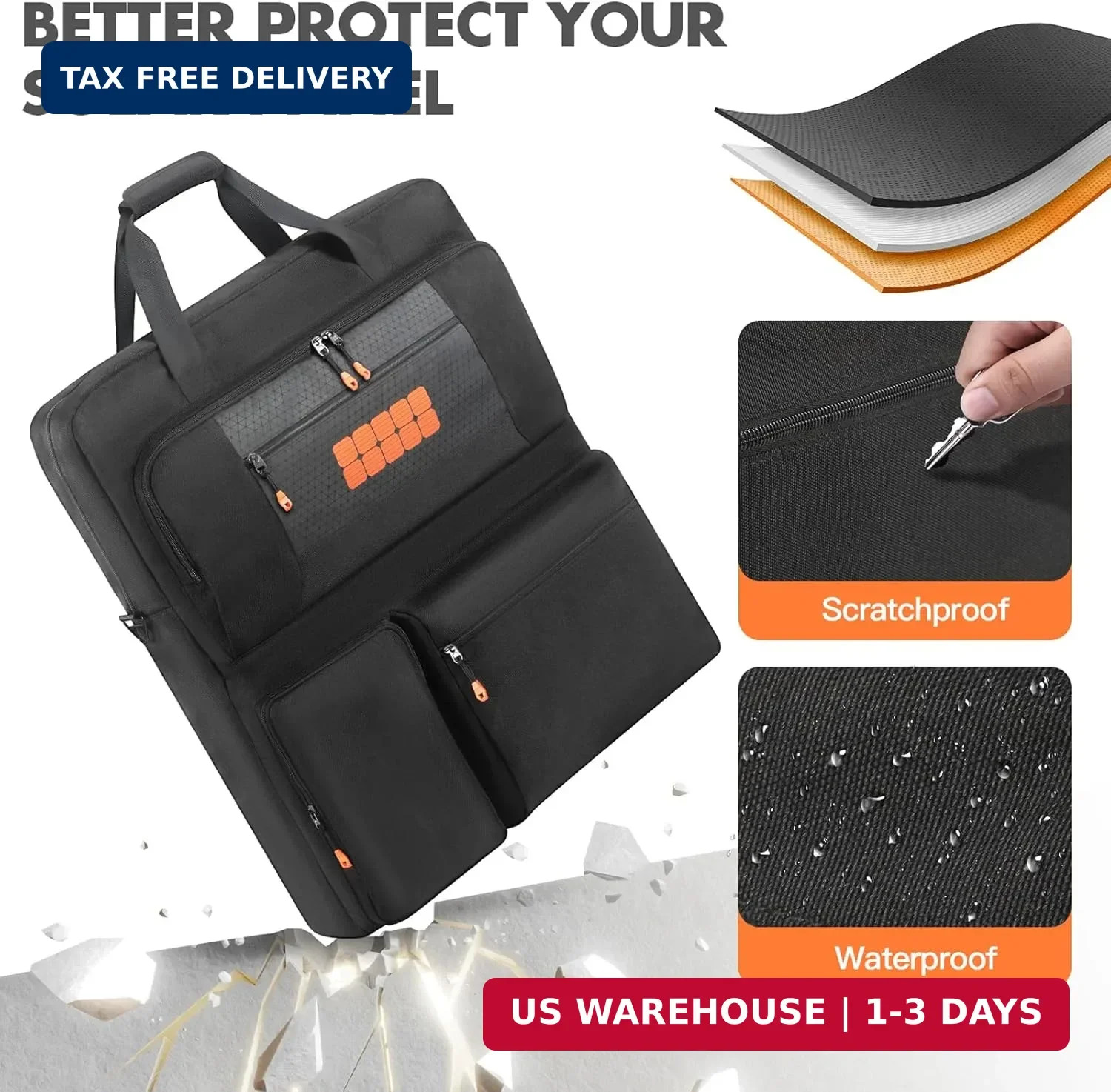 Padded Solar Panel Carrying Case Compatible with Jackery SolarSaga 100W 100X 200