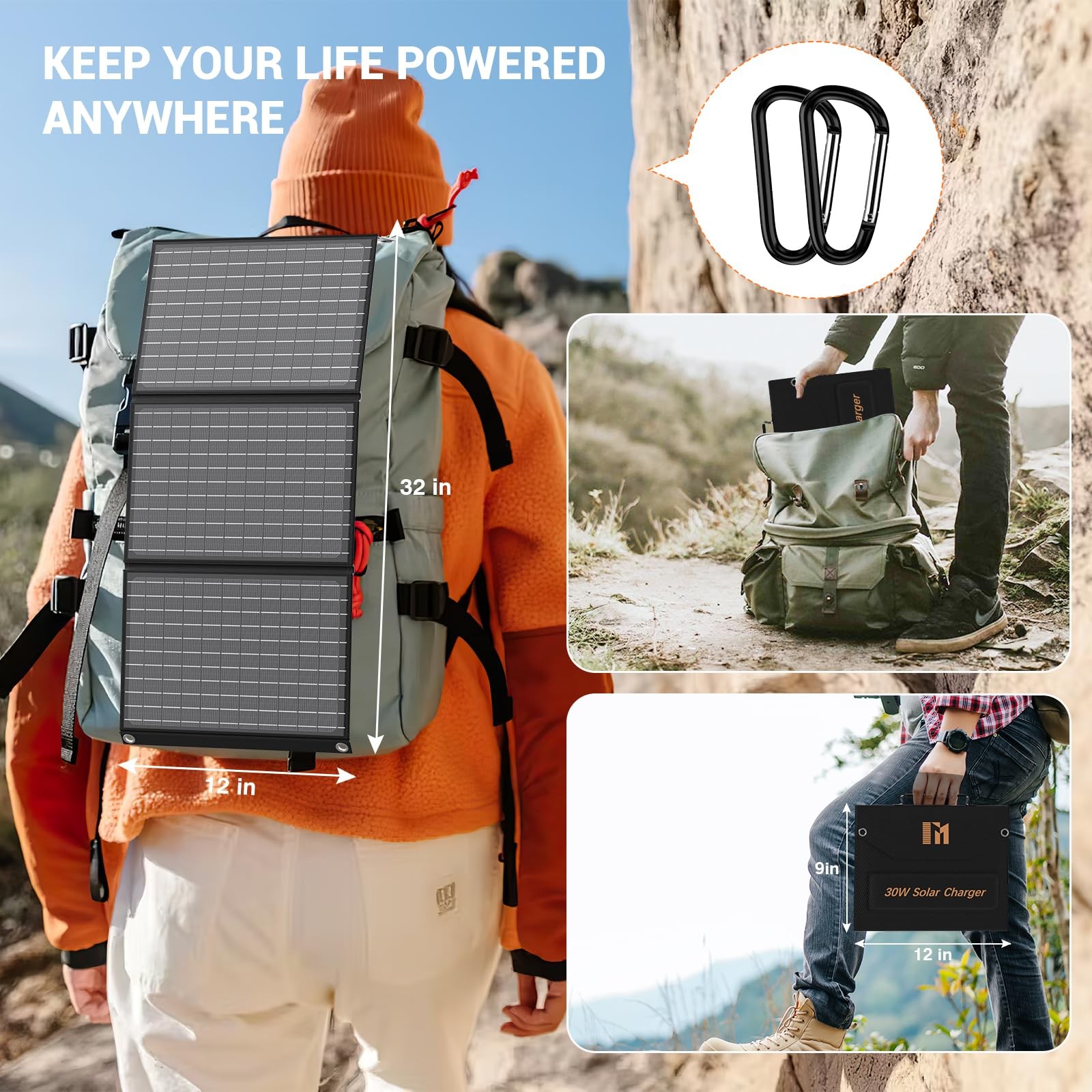 30W Solar Panels Charger Portable Foldable with USB-C USB-A MC4 DC