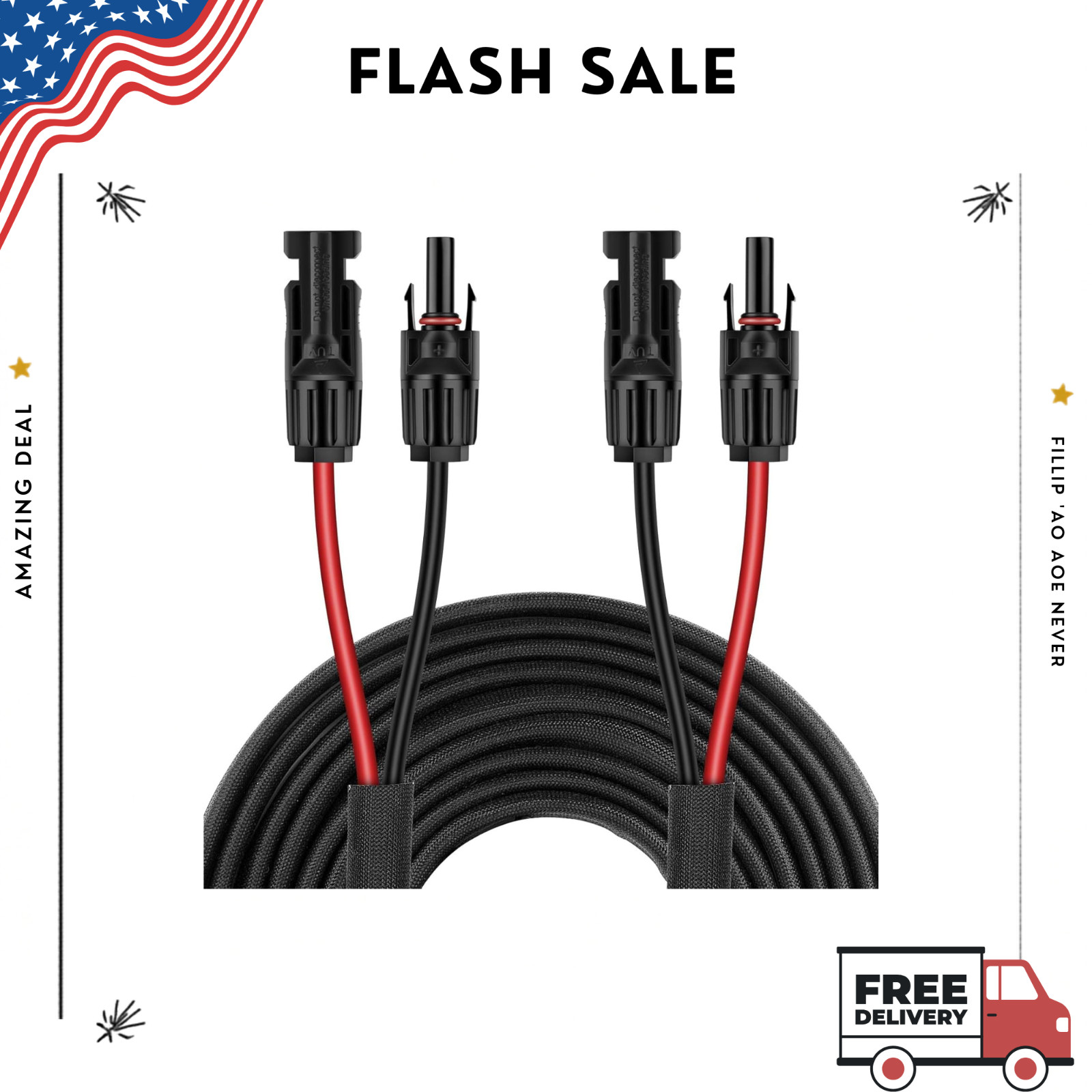 **50FT 10AWG Solar Panel Extension Cable with Female & Male Connectors for Solar