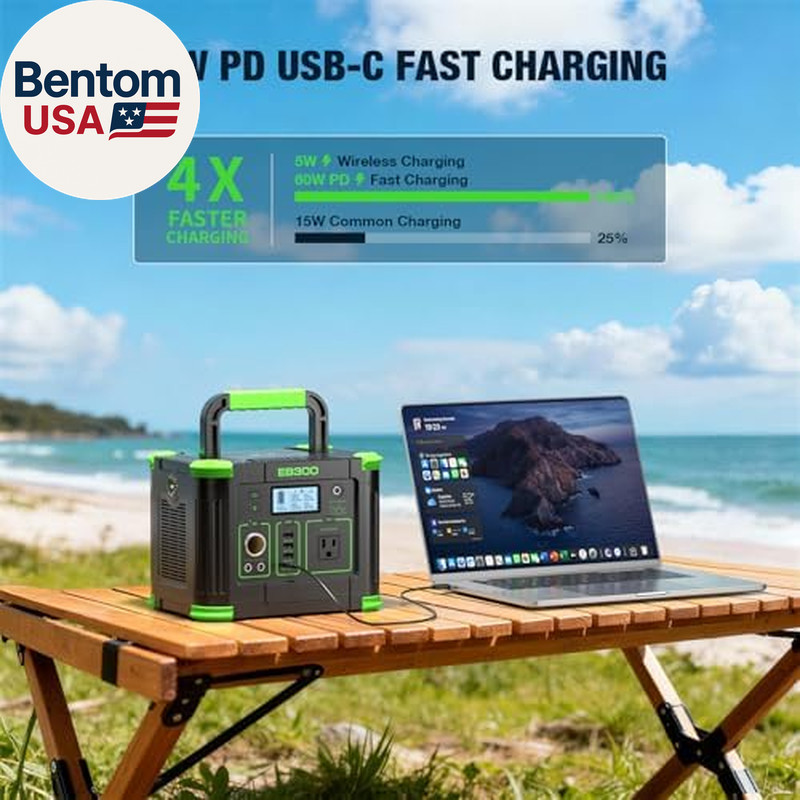 300W Portable Power Station 288Wh Solar Generator with USBC PD 60W, 110V Outlet