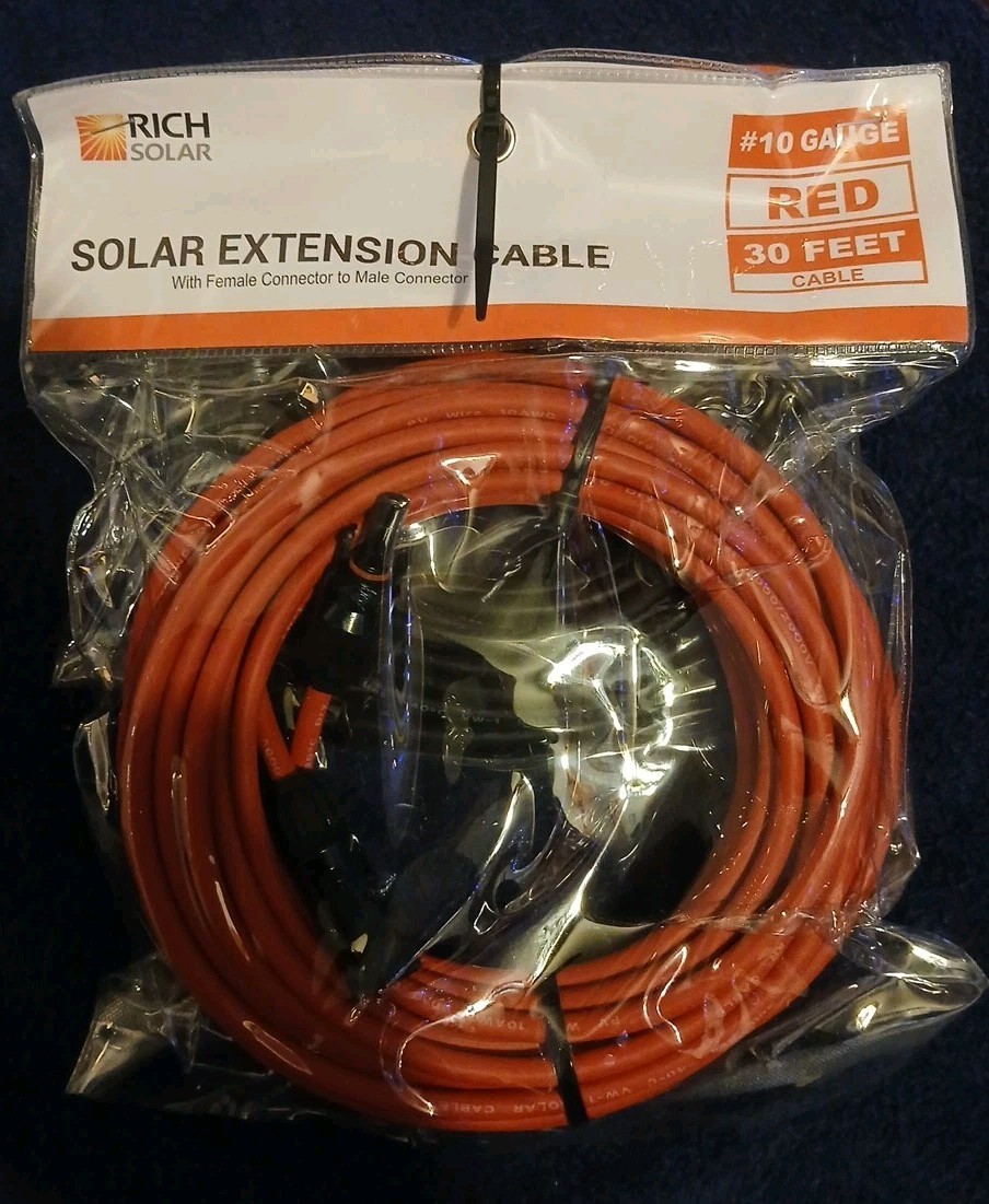 Rich Solar Extension Cables Male to Female 30ft (10 Gauge) RS-30102TC Brand New