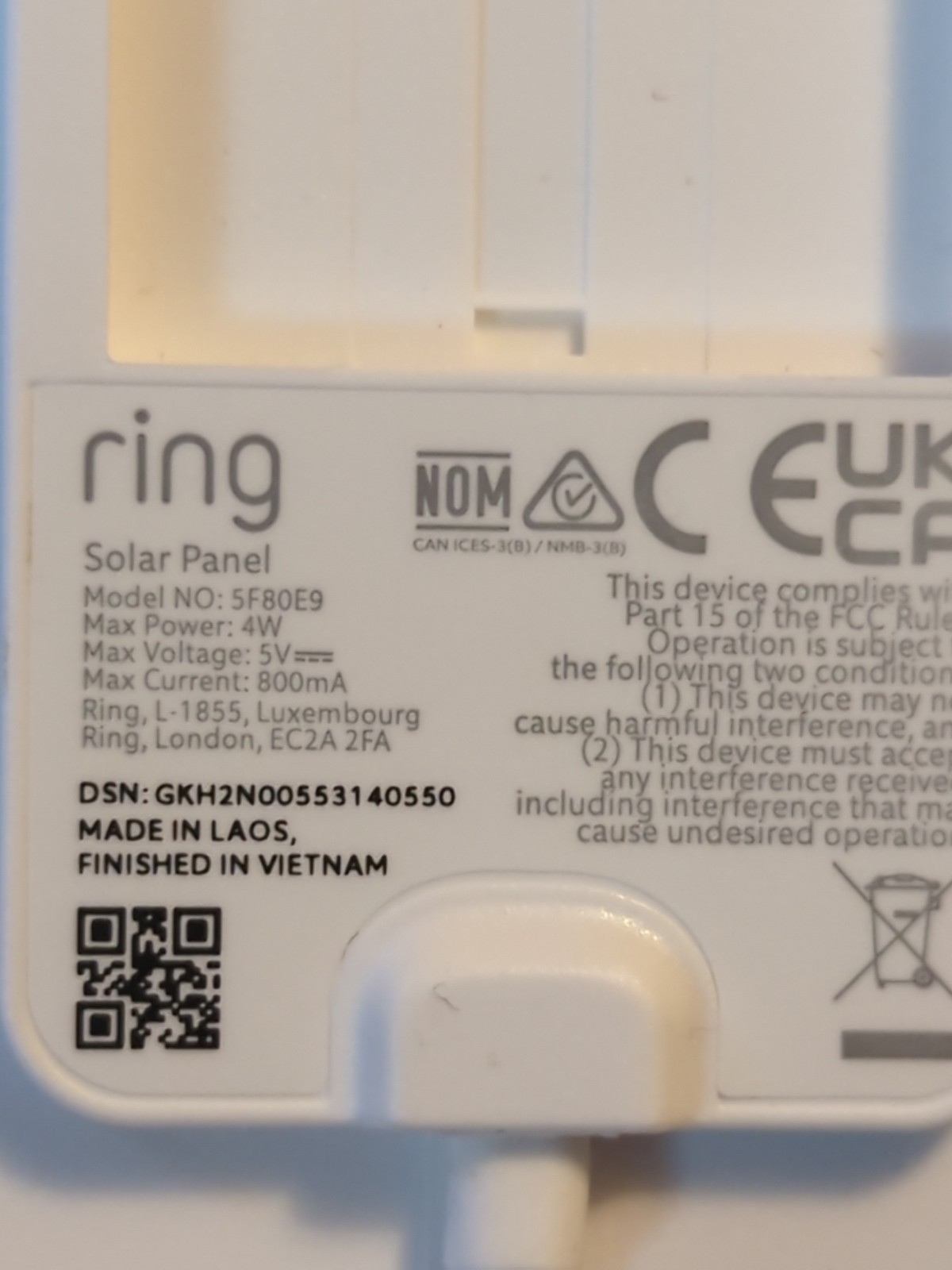 Ring Solar Panel 2nd Generation 4W for Stick Up Cam 5F80E9 USB C New open box