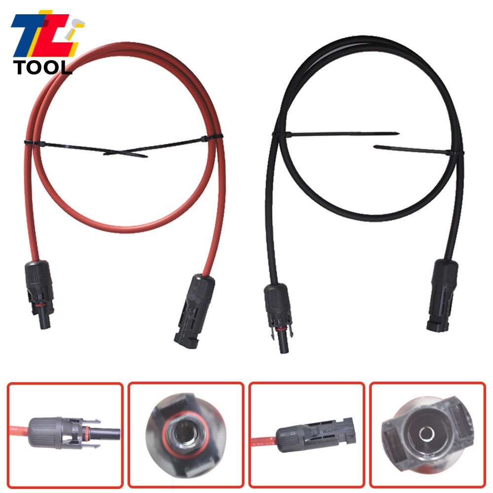 1 Pair Black + Red 3 Feet Solar Panel Extension Cable Wire Connector 10 AWG