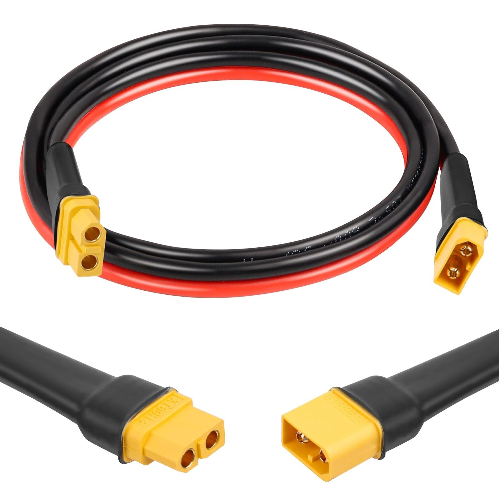 3FT XT60 Extension Cable, 10AWG Tinned Copper Wire, Heavy-Duty Power Cord for RC