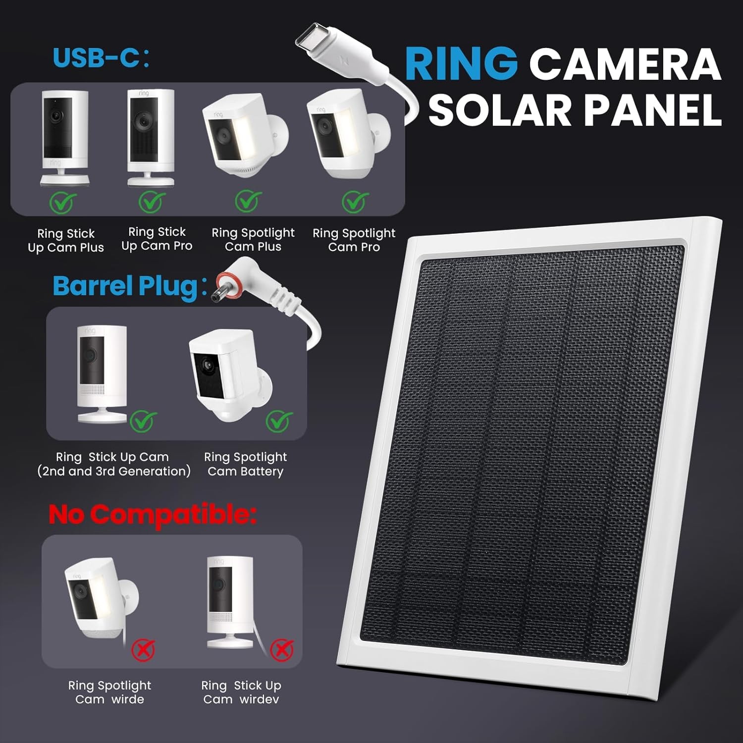 Ring Solar Panel,8W Ring Solar Charger Compatible with Stick Up Camera & Pro, Sp
