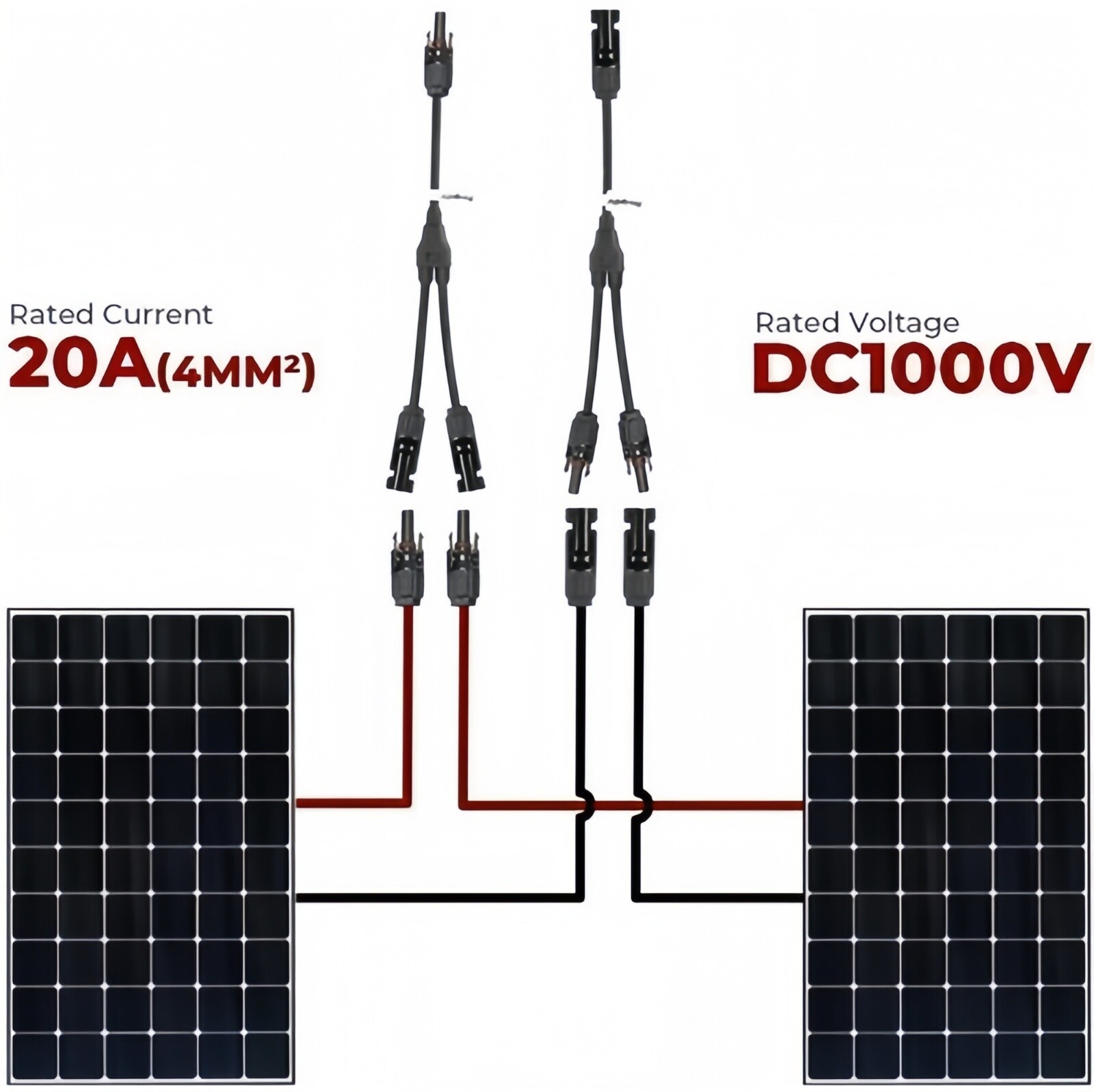 New Solar Cable Splitter Waterproof IP67 2Y Branch Solar Panel Cable Connector