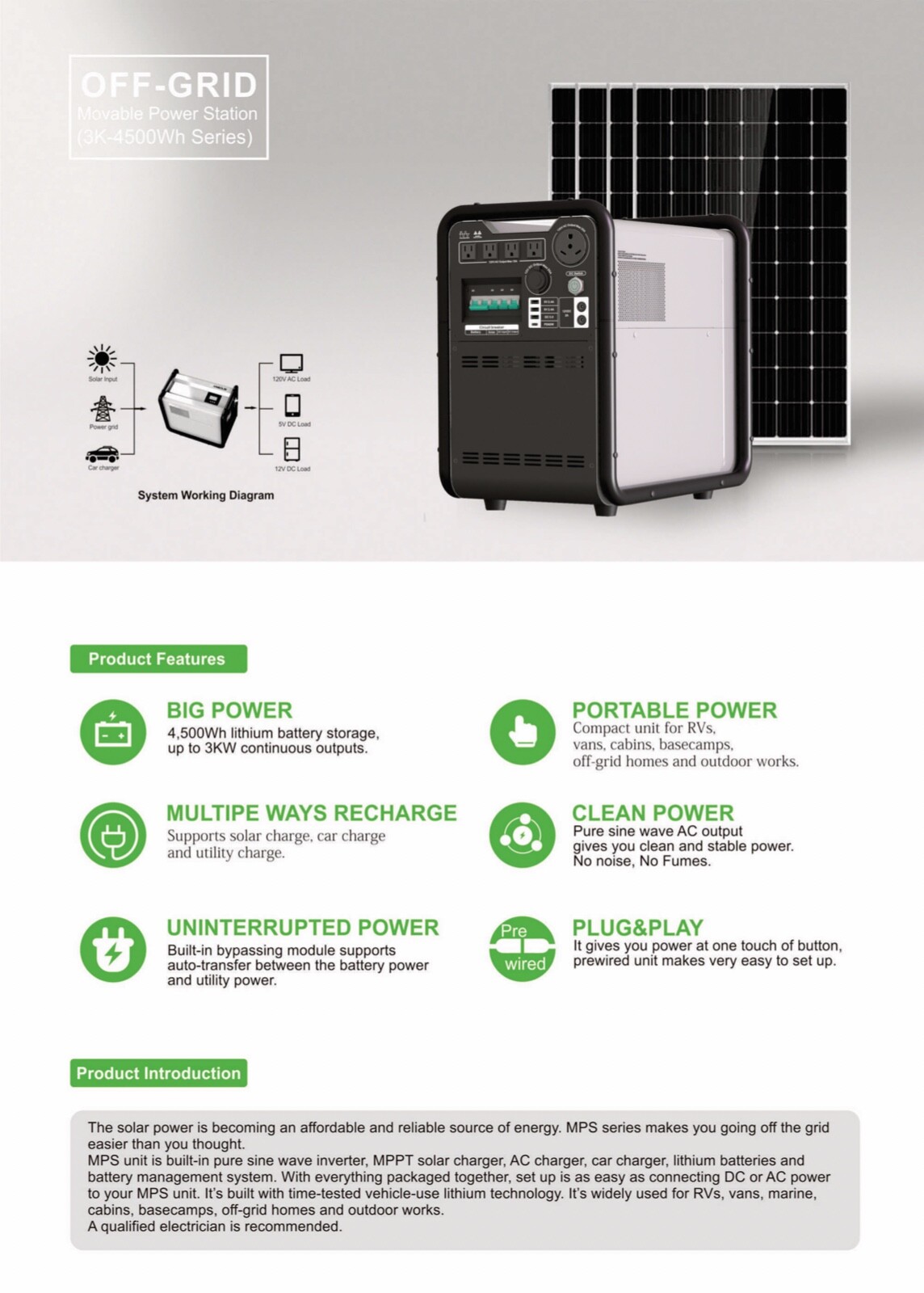 Hysolis 3KW Solar Generator with 4.5 KWh lithium battery all-in-one plug & play